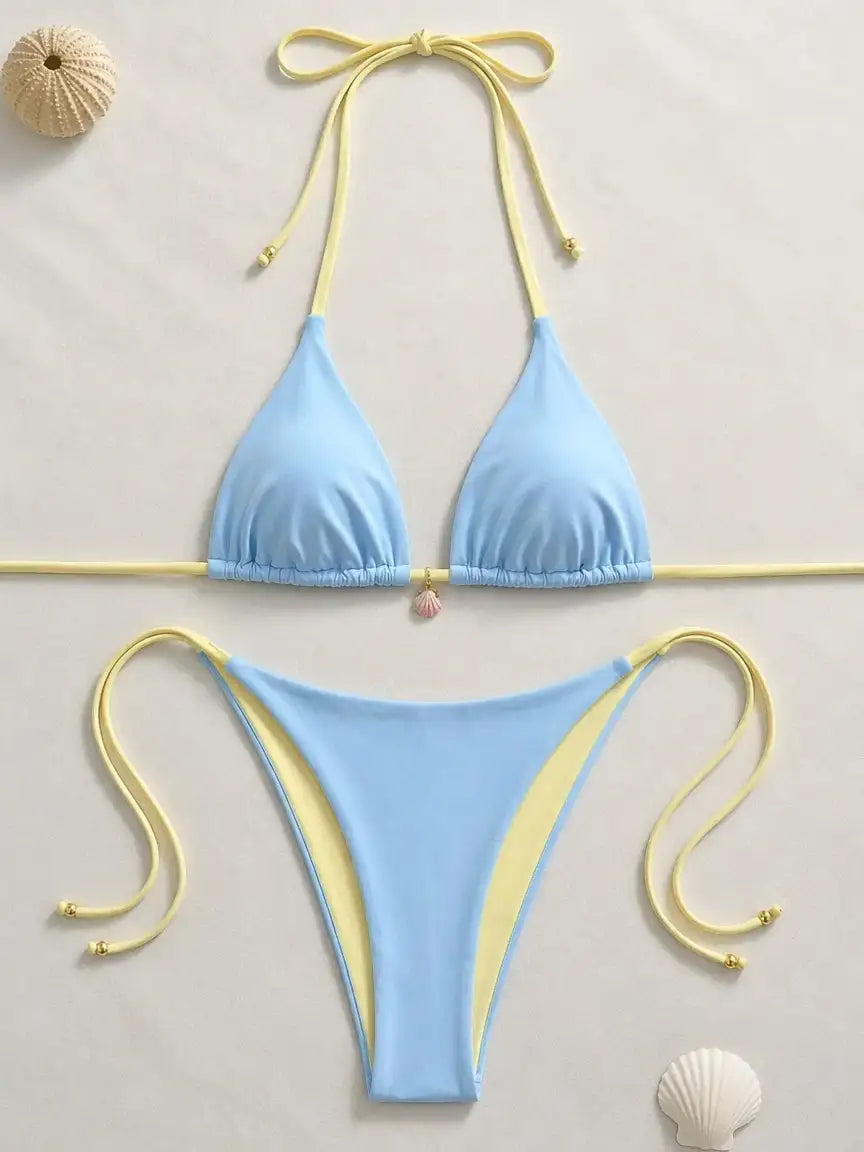 Mykonos Shell Accent Two-Tone Bikini Set - Sky Blue