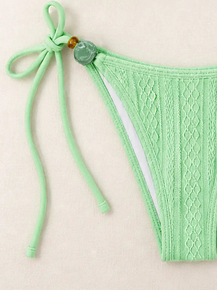 Mykonos Textured Beaded Triangle Bikini Set - Lime Zest Green