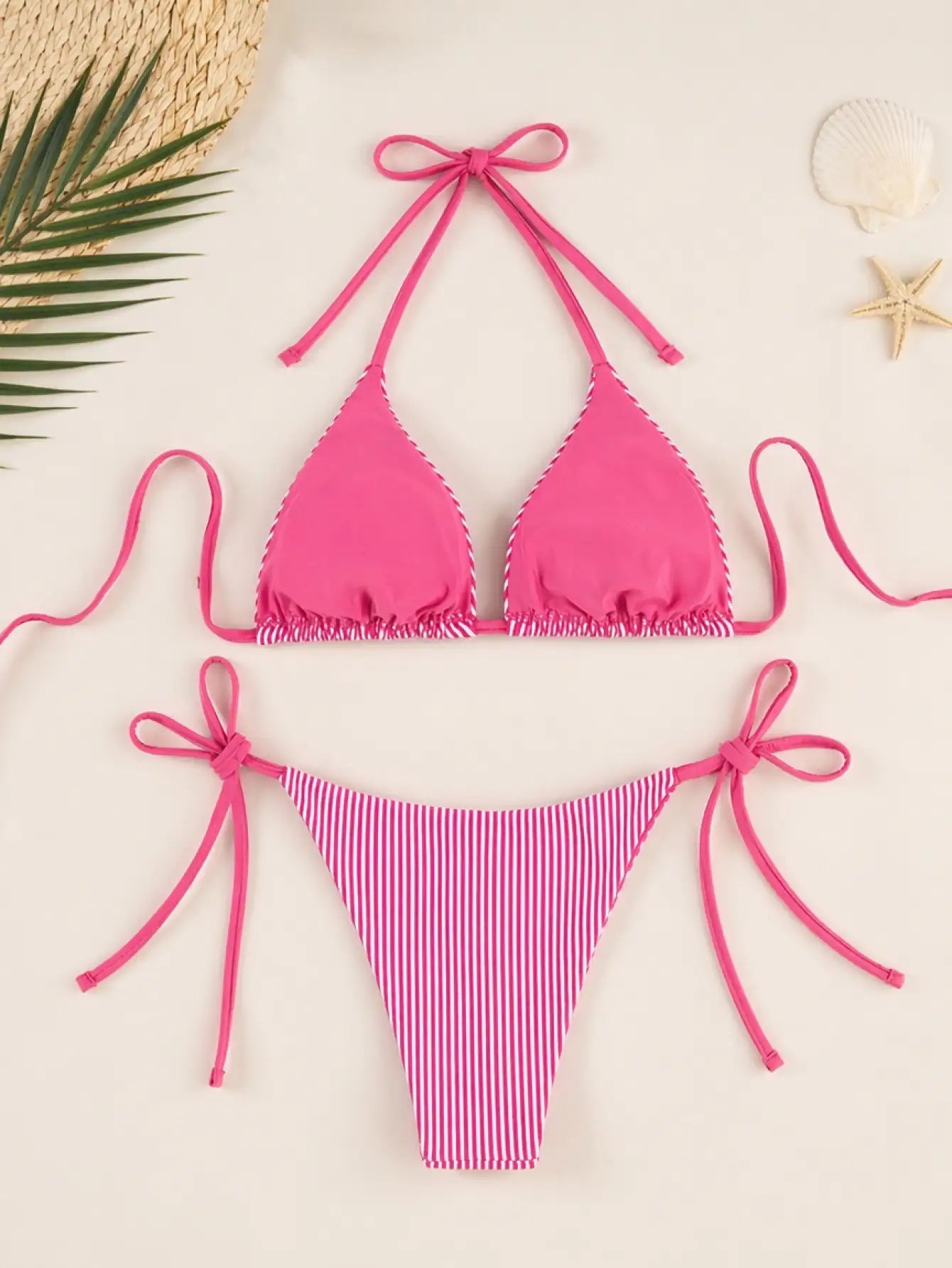 Pink Strap Twist Side High Cut Bikinis