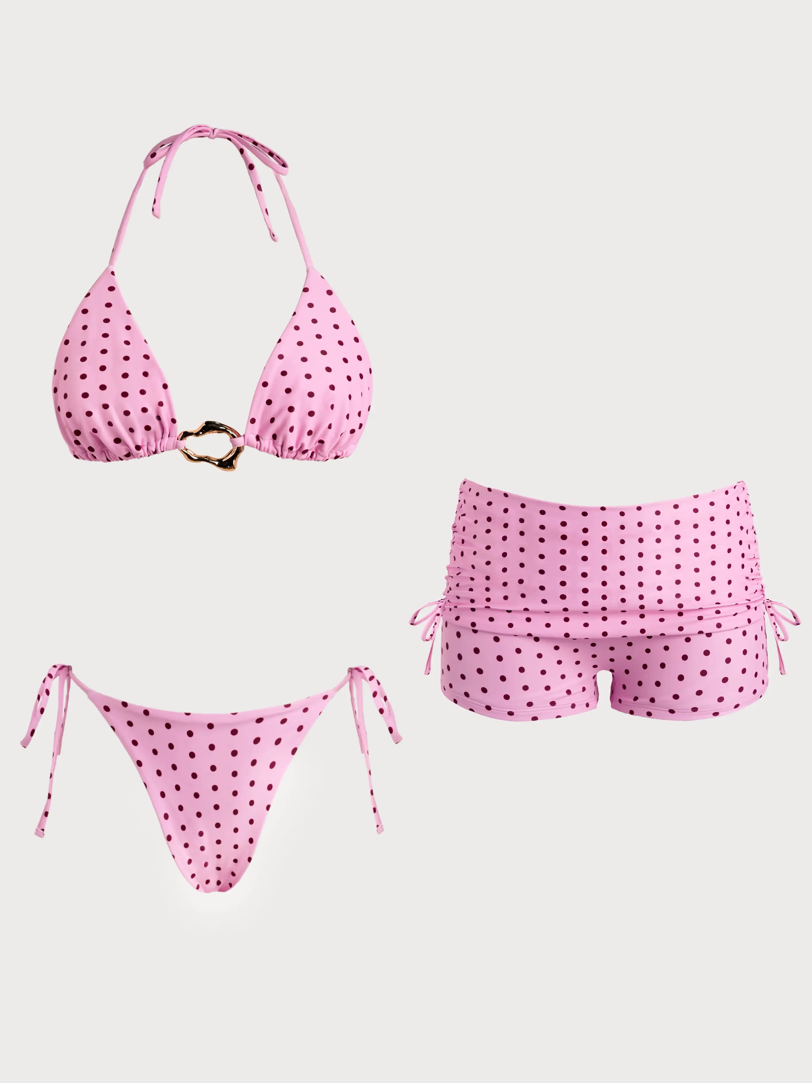 Polka Dot Bikini Set with Shorts 3 Piece Swimsuit