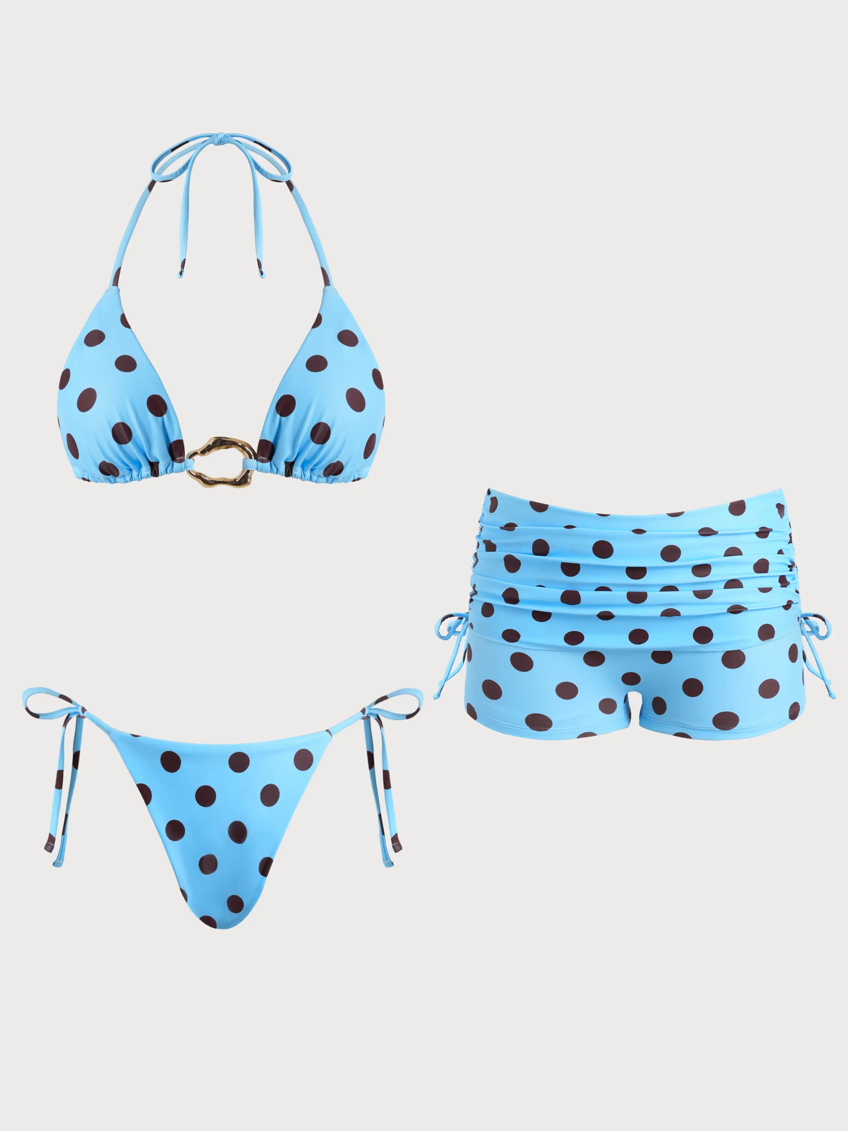 Polka Dot Bikini Set with Shorts 3 Piece Swimsuit