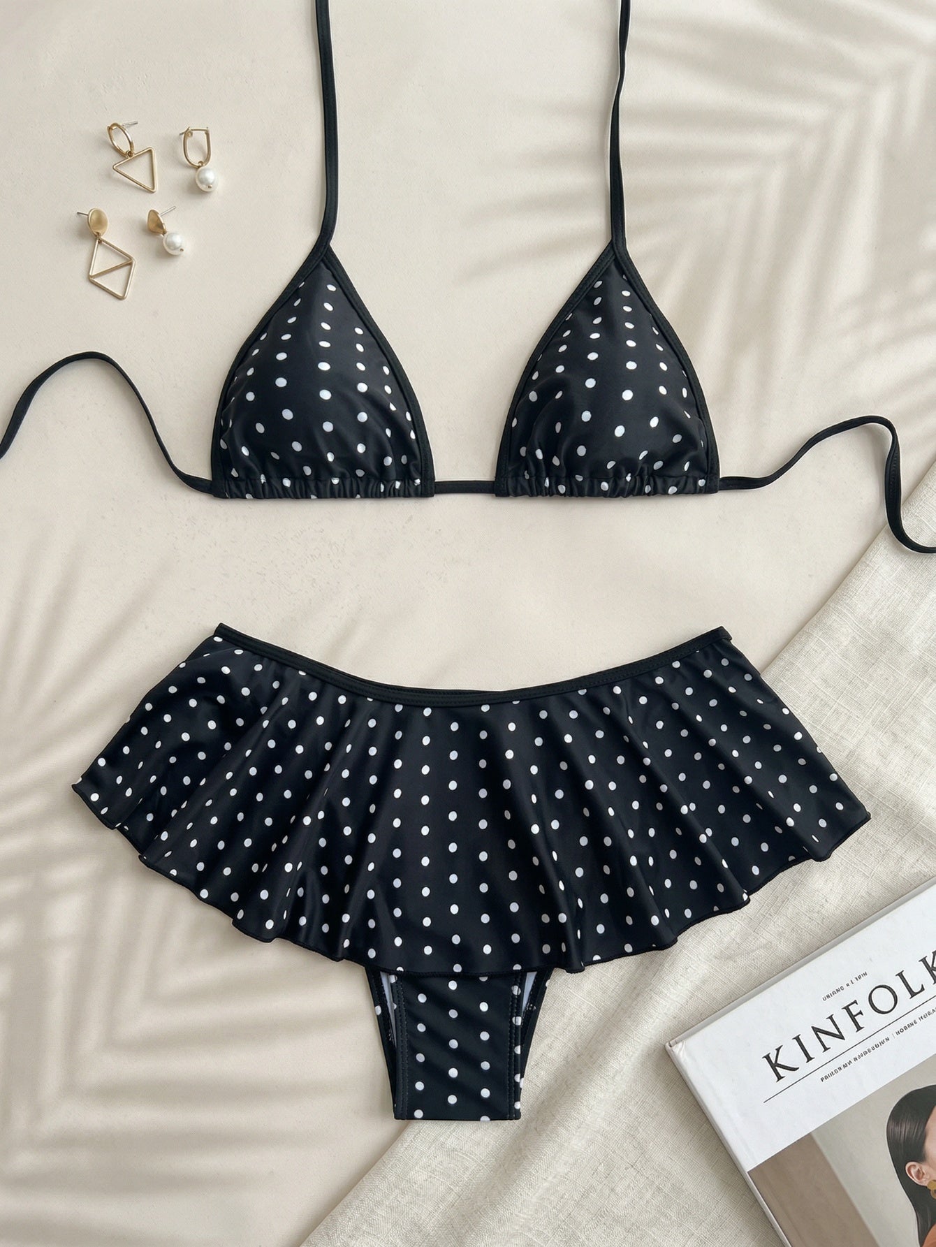 Polka Dot Print 2 Piece Swimsuit-Brown | Beacheers