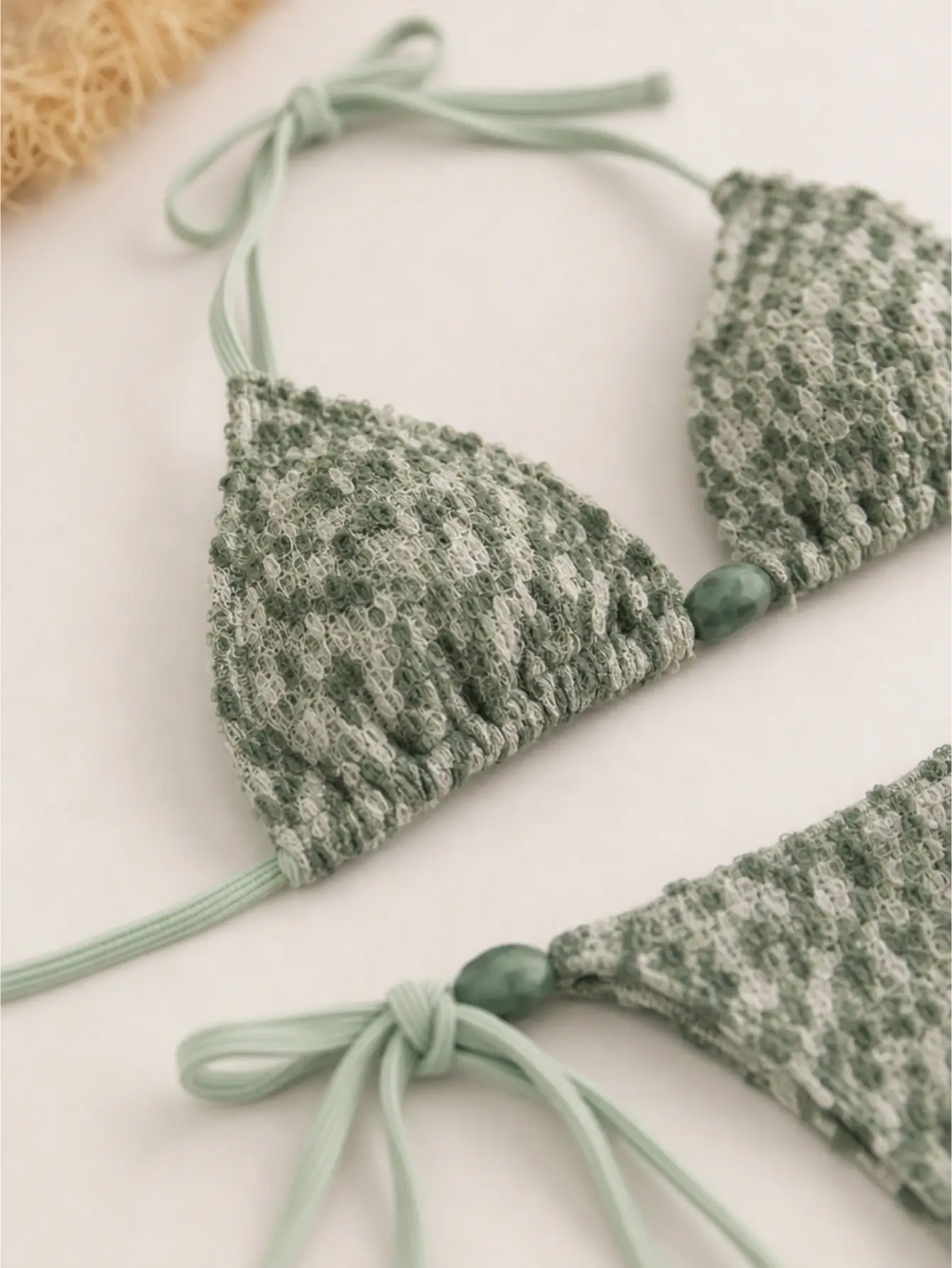 Sage Green Snake Print Knitted Bikini Set