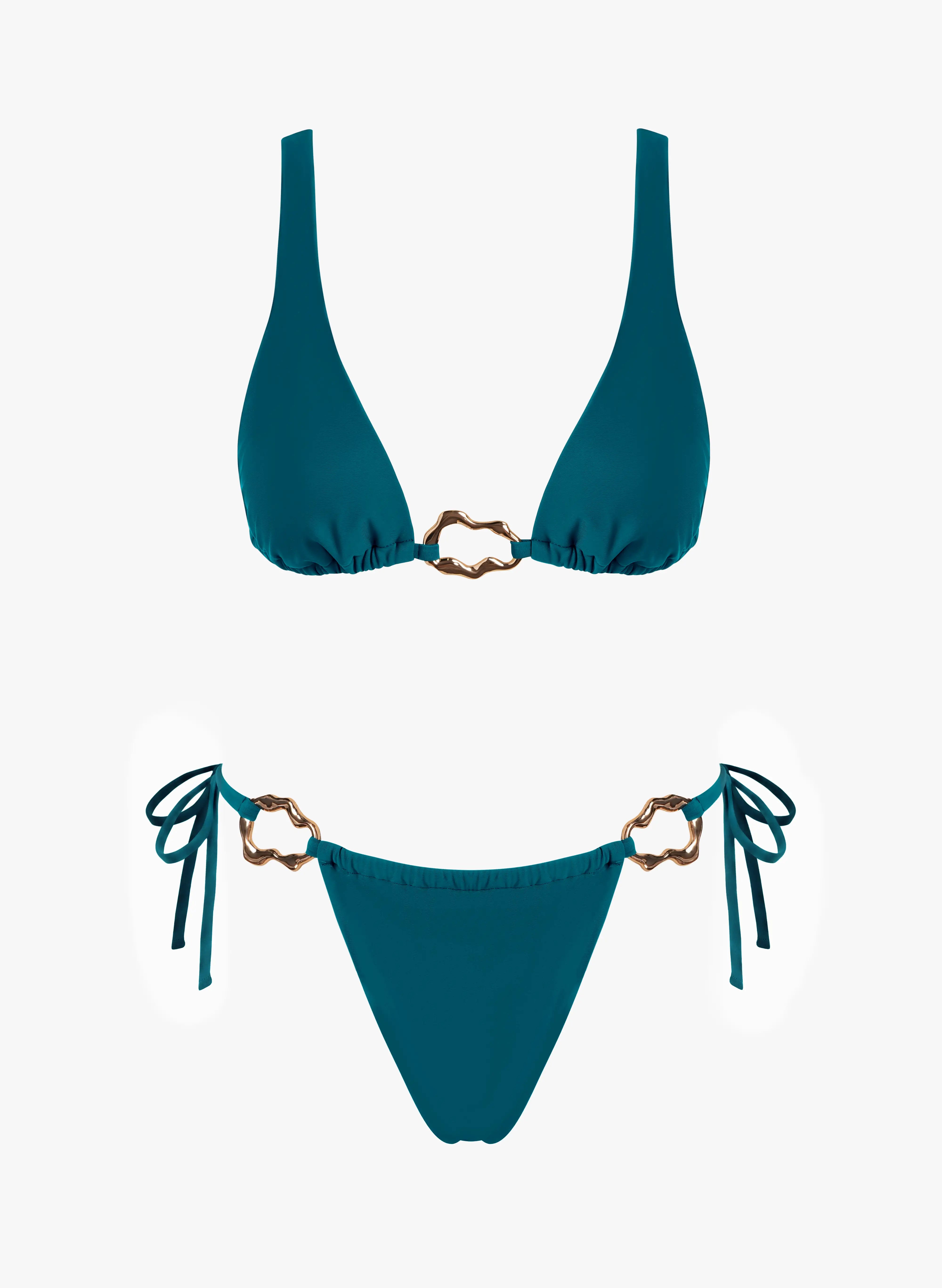 Santorini Gold O-Ring Wide Strap Bikini Set - Deep Green