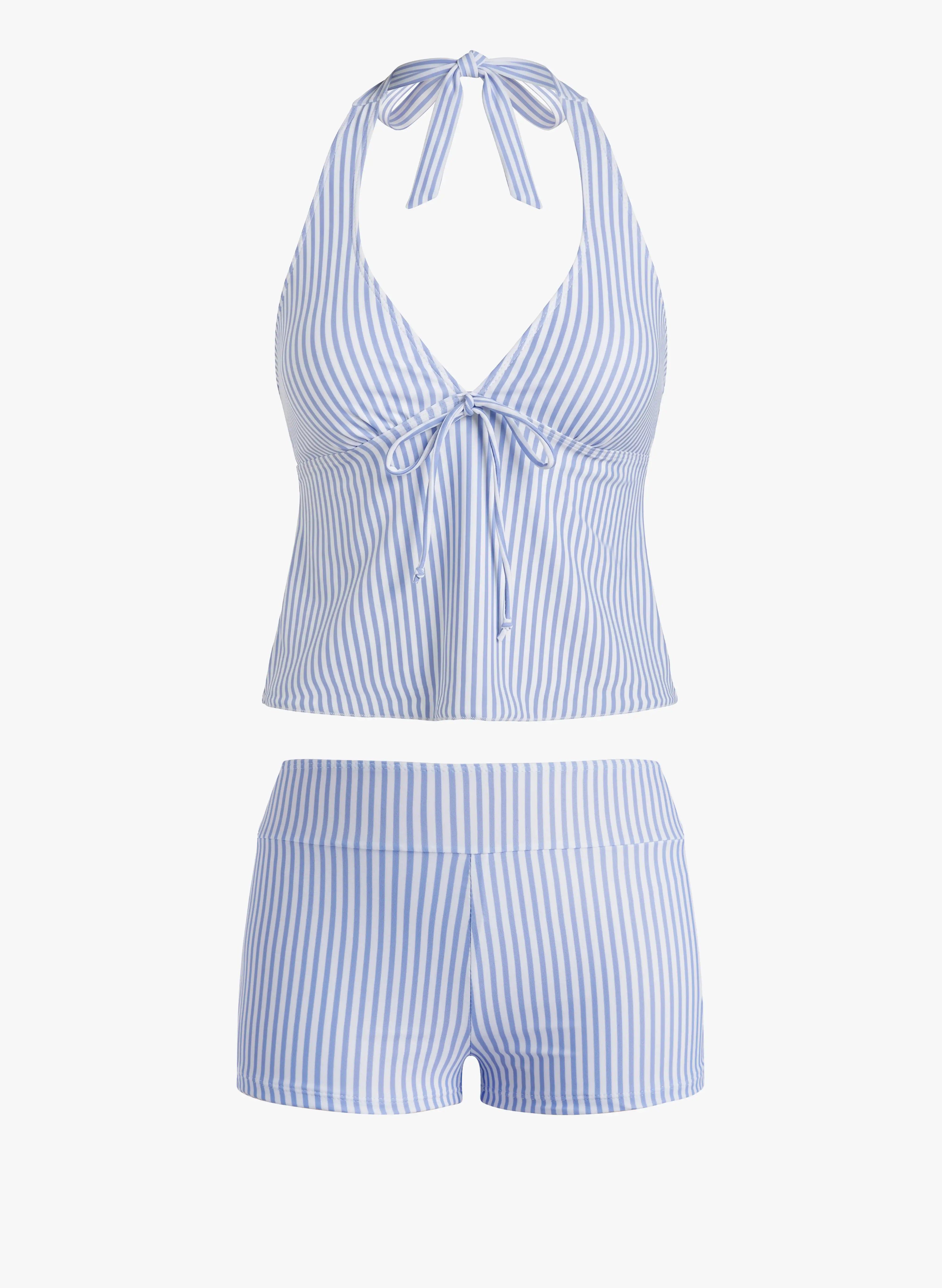 Santorini Stripe Halter Tankini Set - Blue & White