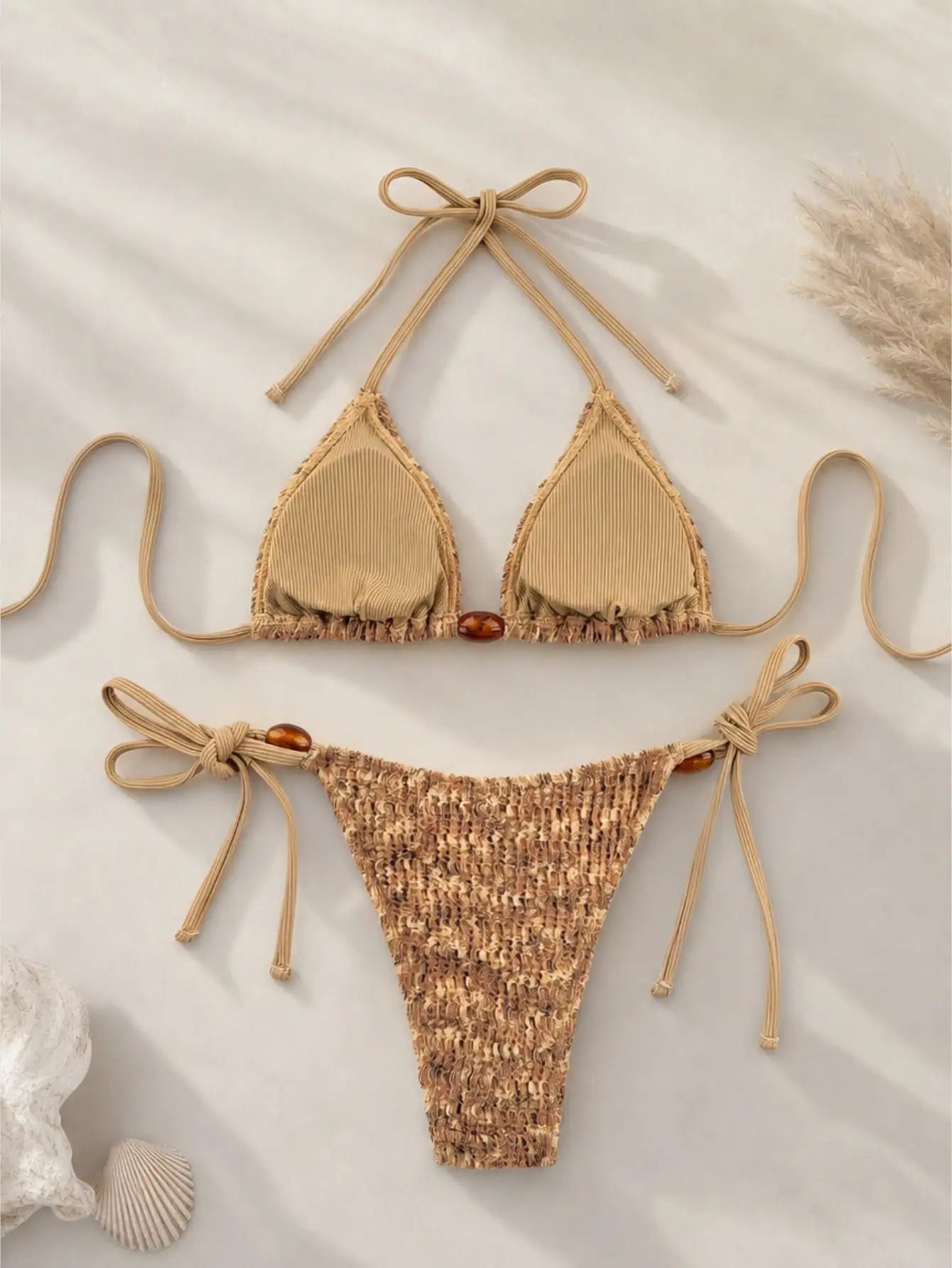 Santorini Textured Triangle Bikini Set - Golden Sand