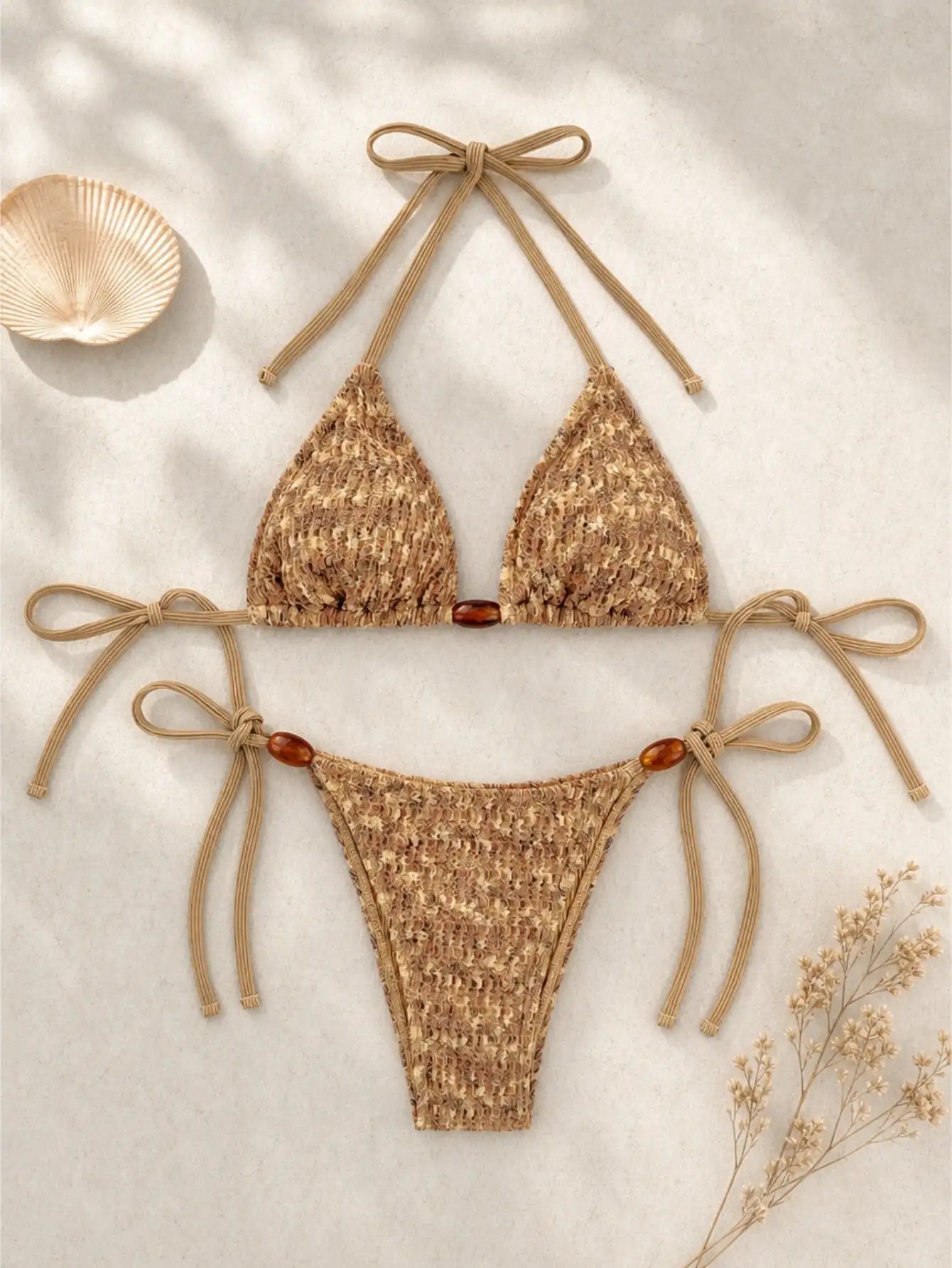 Santorini Textured Triangle Bikini Set - Golden Sand
