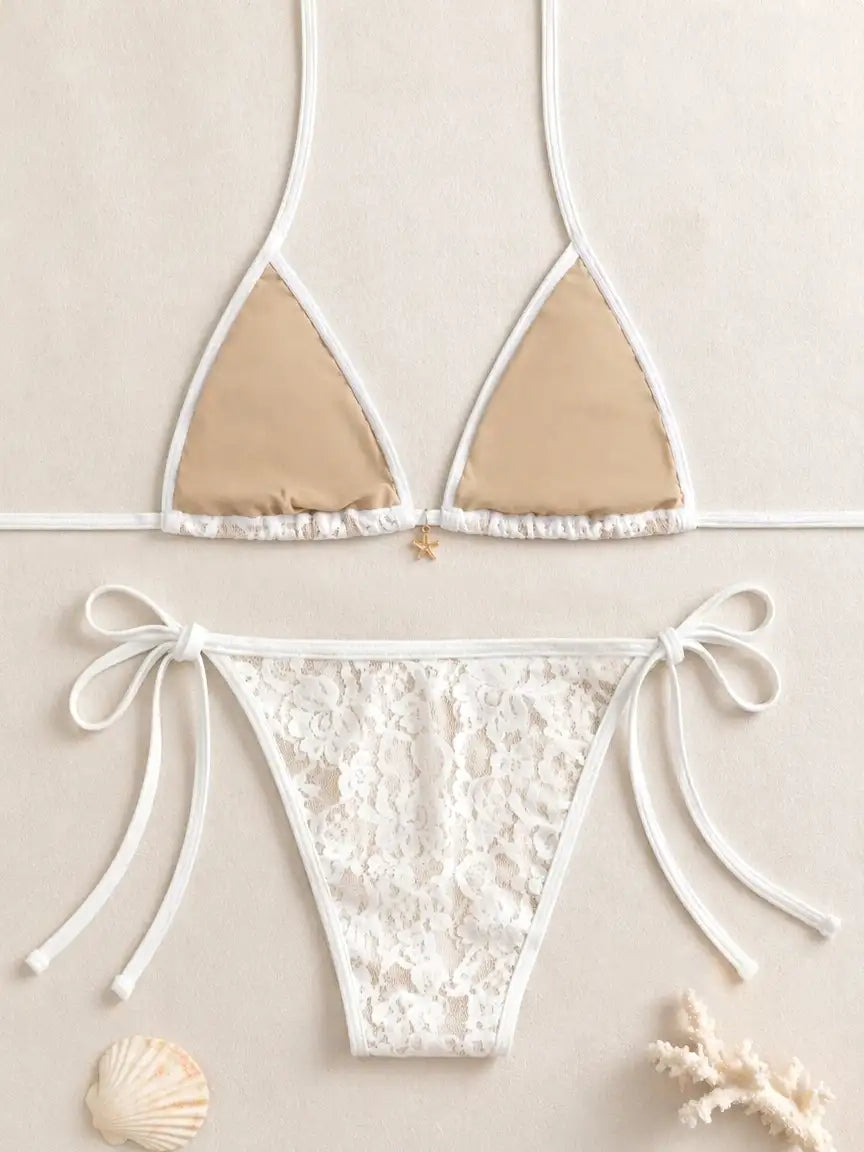 Santorini White Floral Lace Star Charm Two-Piece Bikini Set