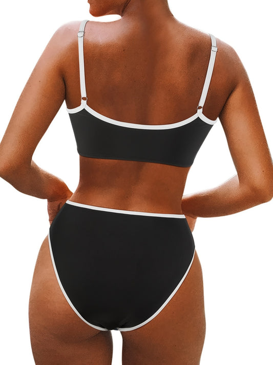 Scoop Neck High Cut Sporty Chic Two-Piece Bikini Set | Beacheers