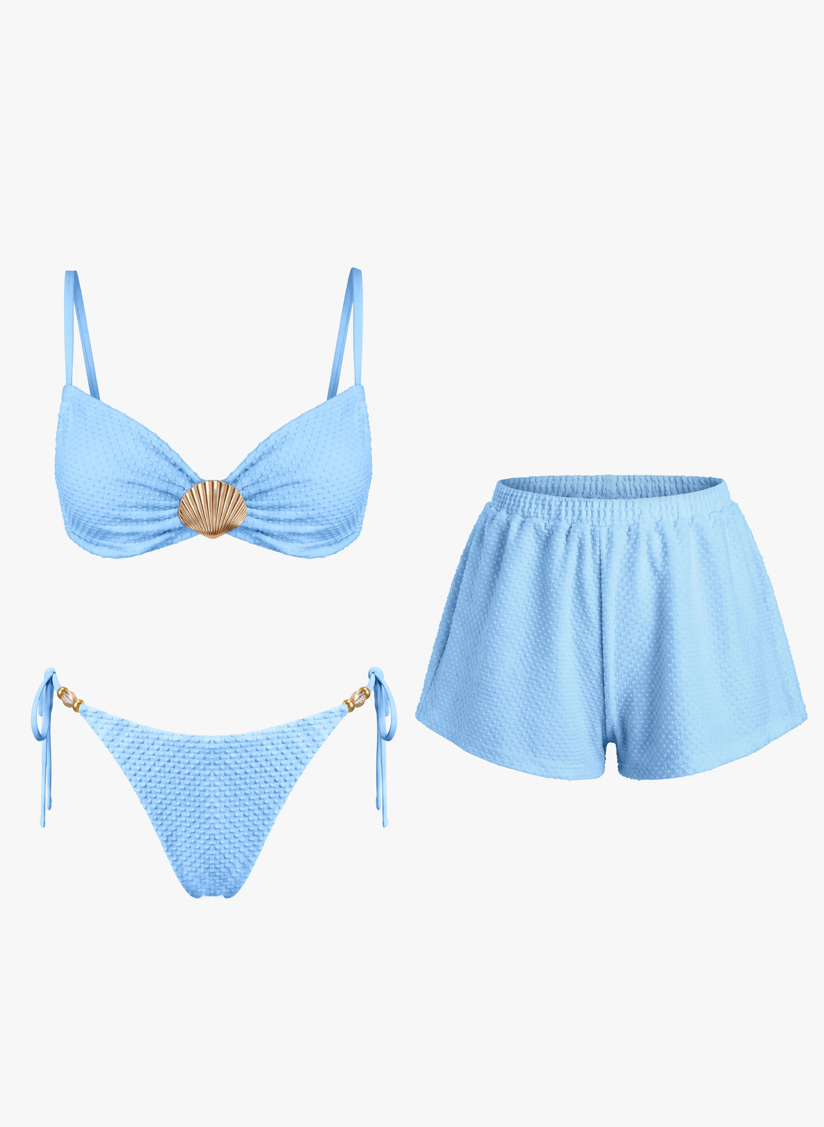 Seashell Decor Bikini Set with Matching Cover-Up Shorts | Beacheers