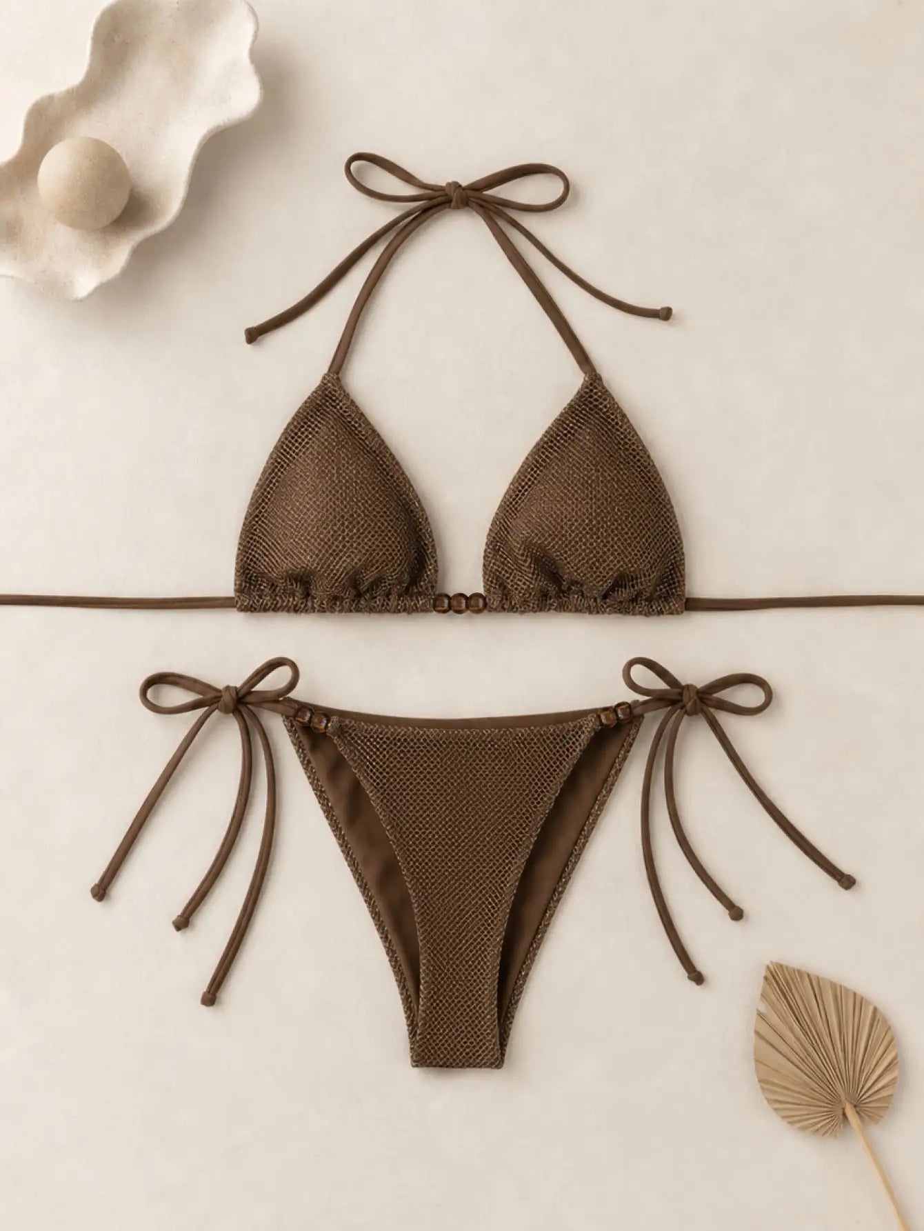 Sexy Halter Neck Triangle Top 2 Piece Sparkly Bikini Set