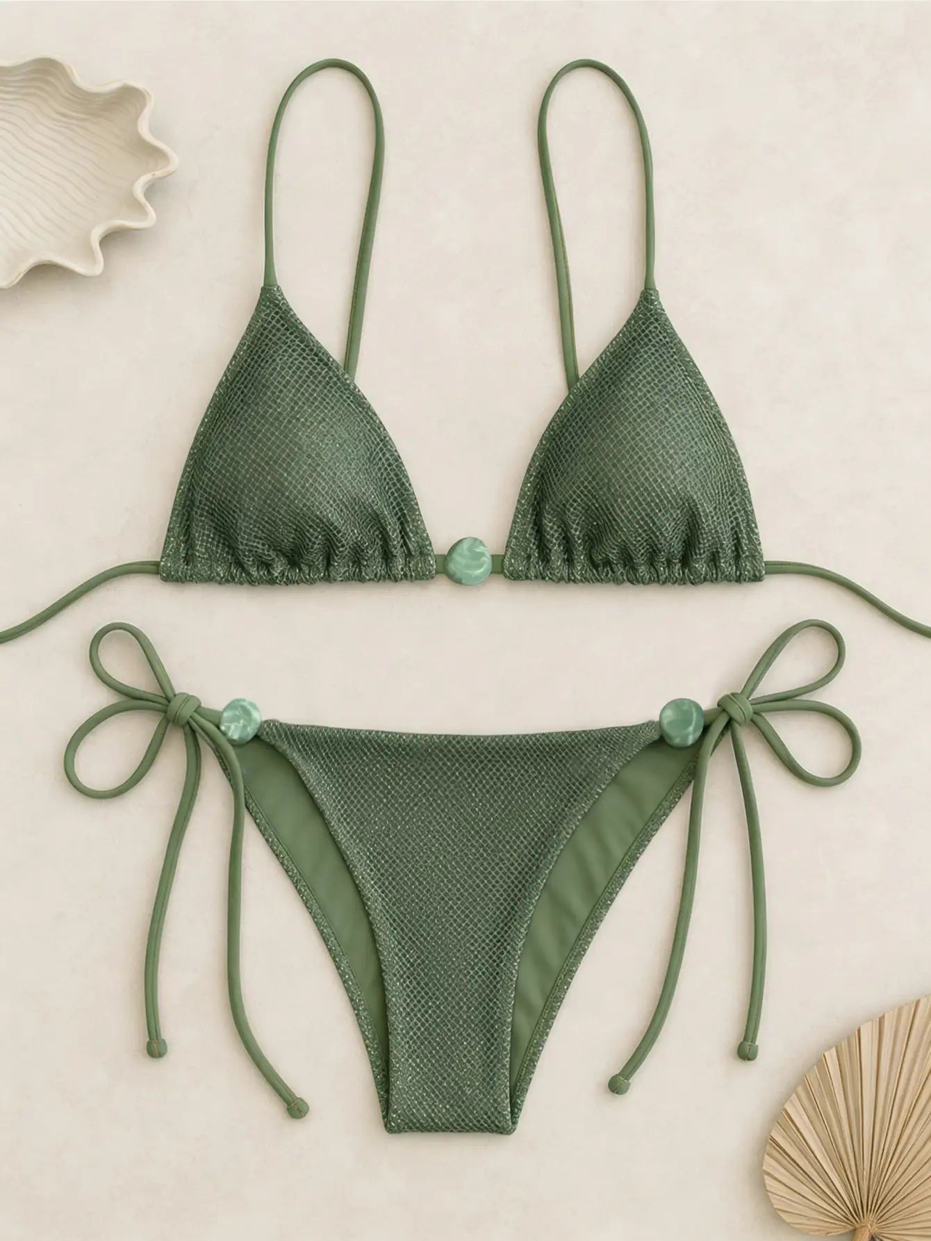 Sexy Halter Neck Triangle Top 2 Piece Sparkly Bikini Set
