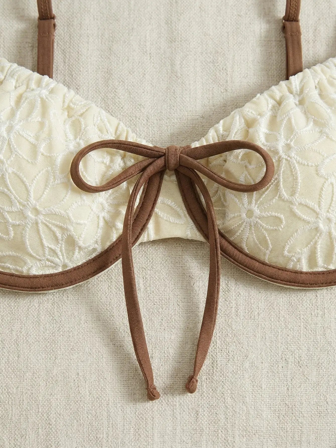 Spaghetti Strap Plants Contrast Color Bikini Set