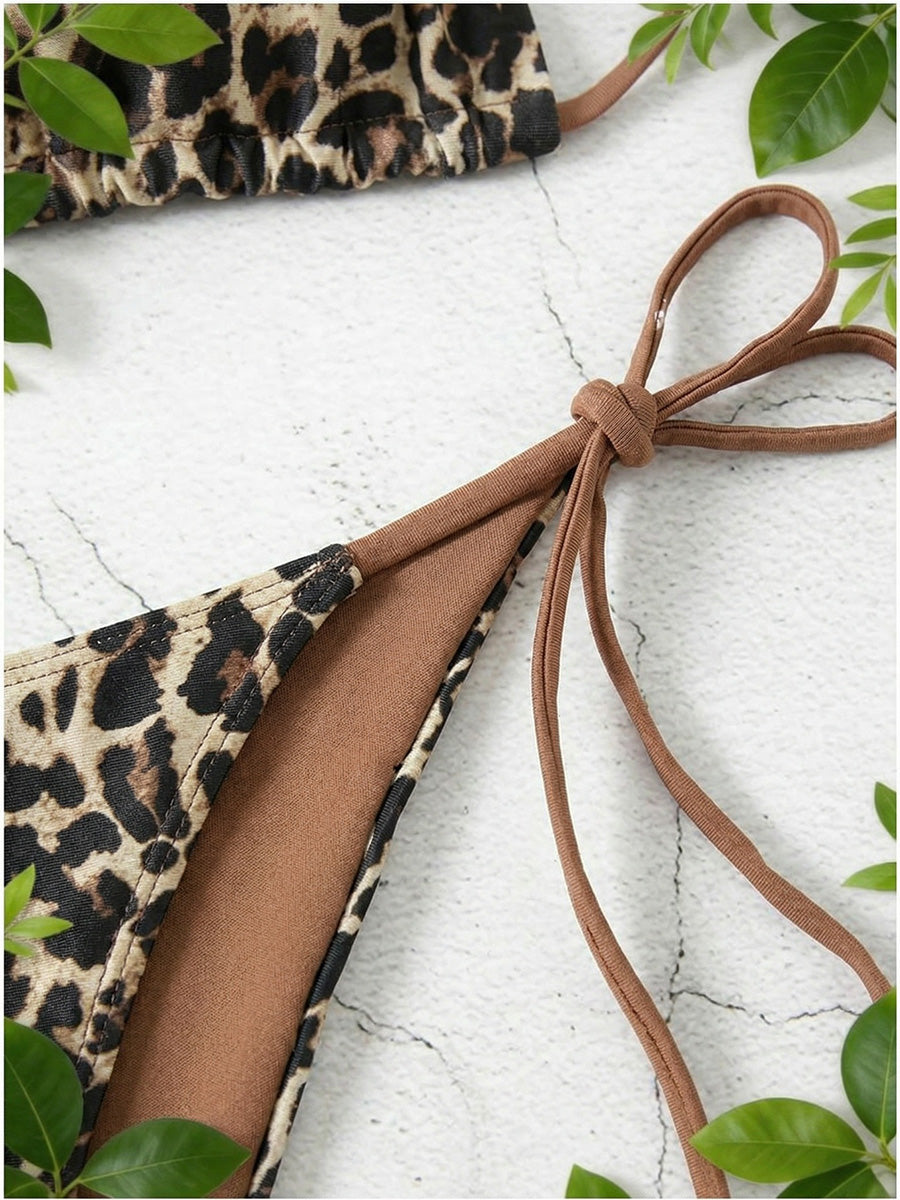 Spaghetti Backless Bikini-Leopard | Beacheers
