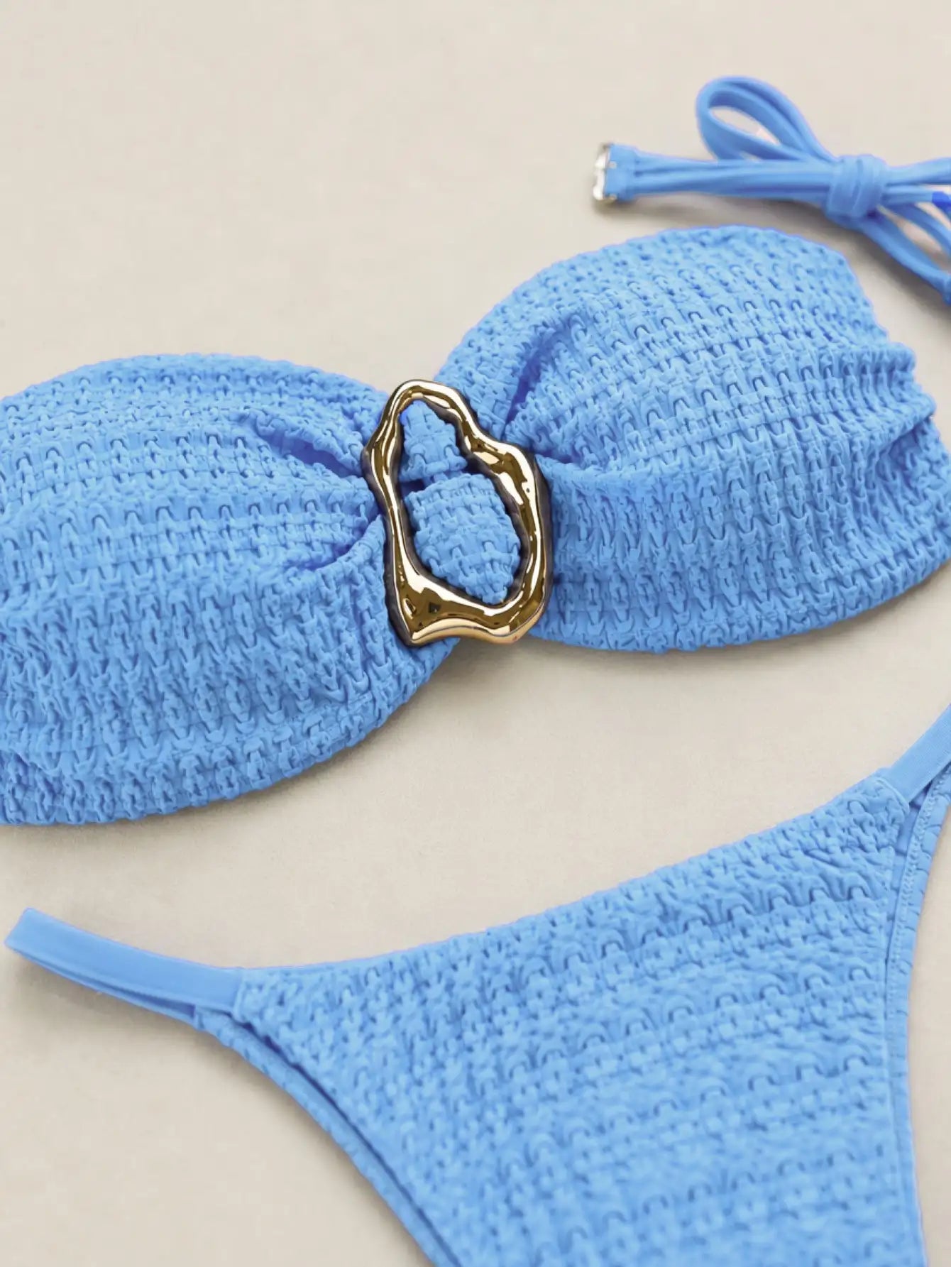 St. Barts Textured Bandeau Bikini Set - Sky Blue