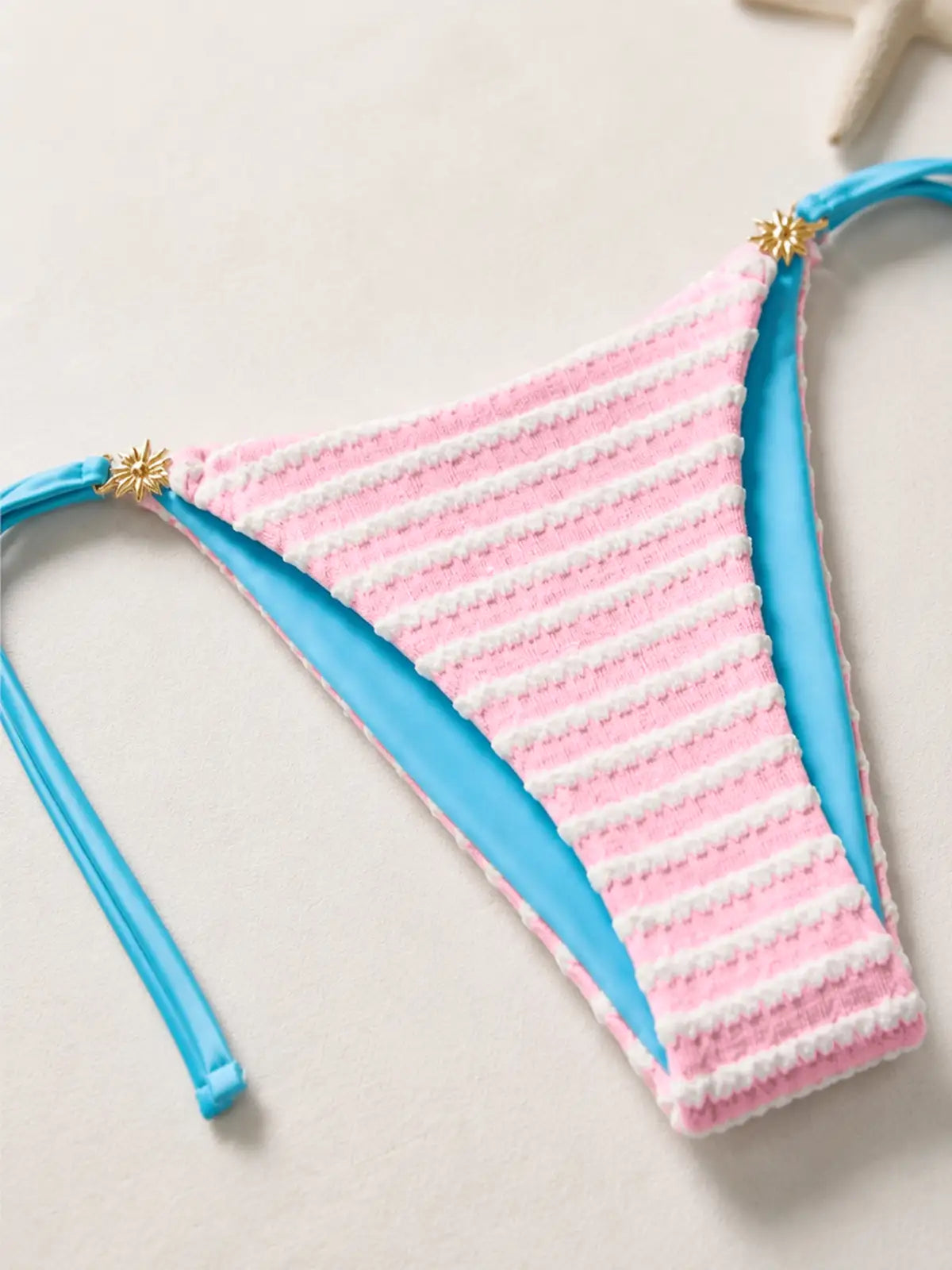 Textured Stripe Triangle Bikini Set - Pink & Sky Blue