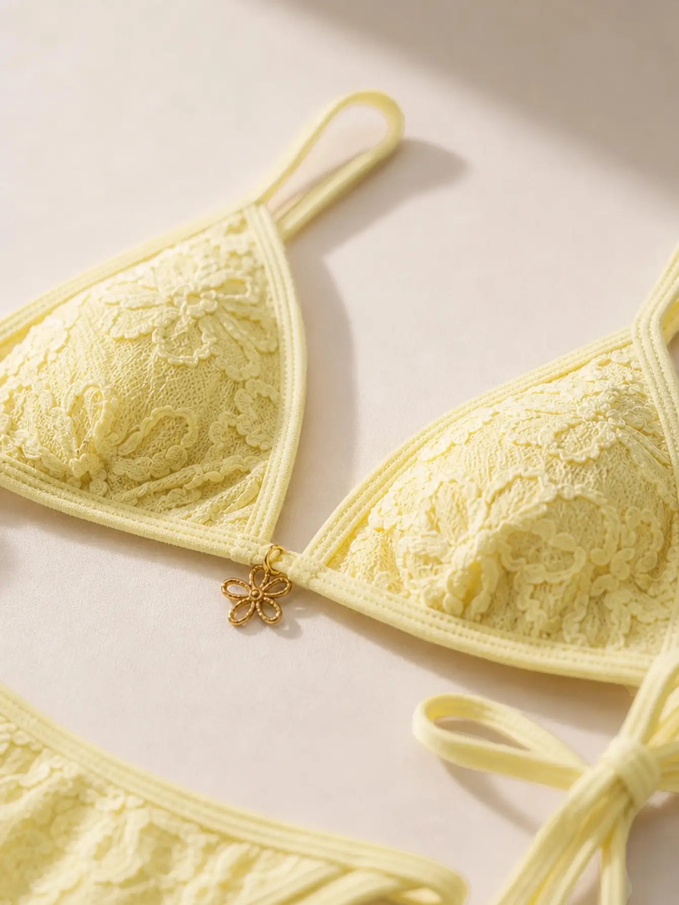 Yellow Side Solid Color Women Bikini Set Set