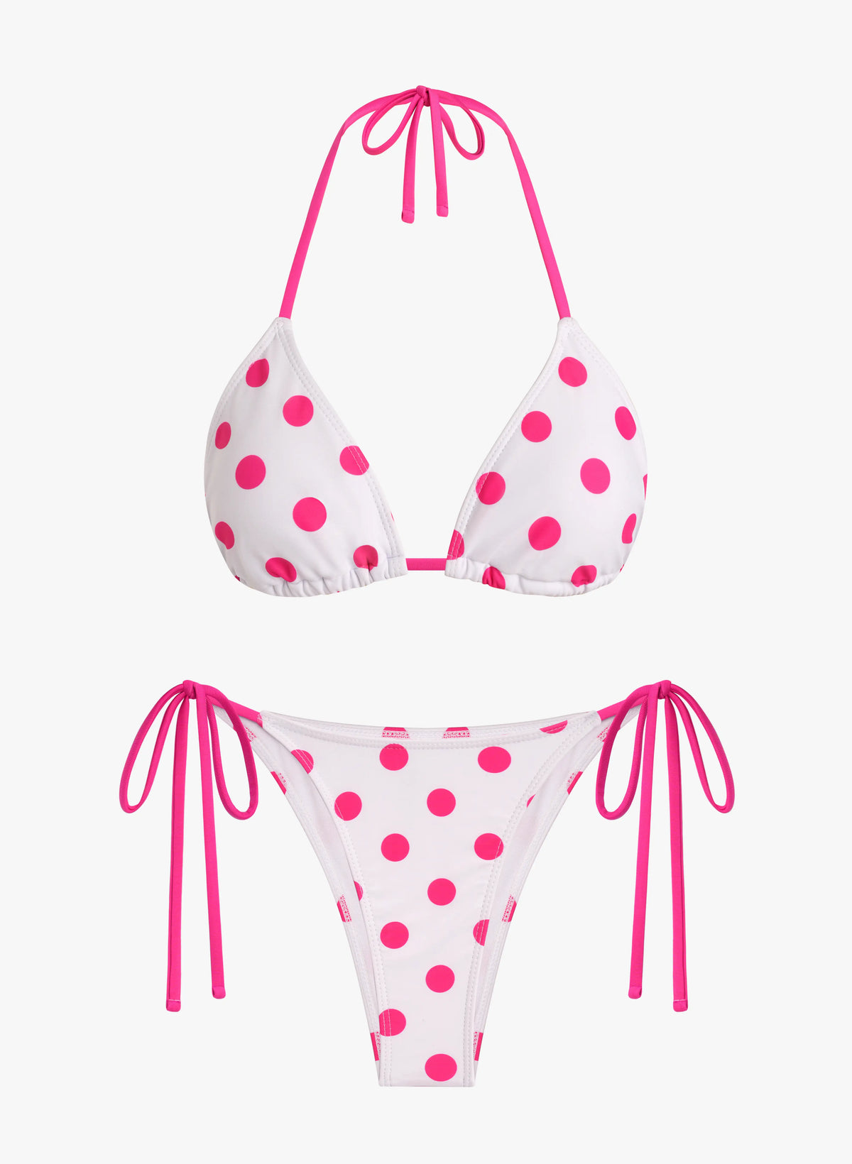 Lola Polka Dot Tie Side Bikini Set - Hot Pink White