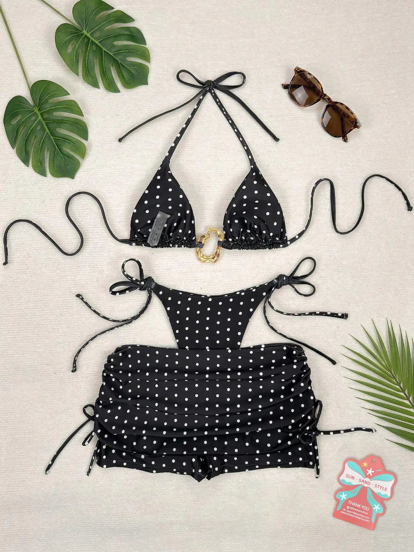 Polka Dot Bikini Set with Shorts 3 Piece Swimsuit