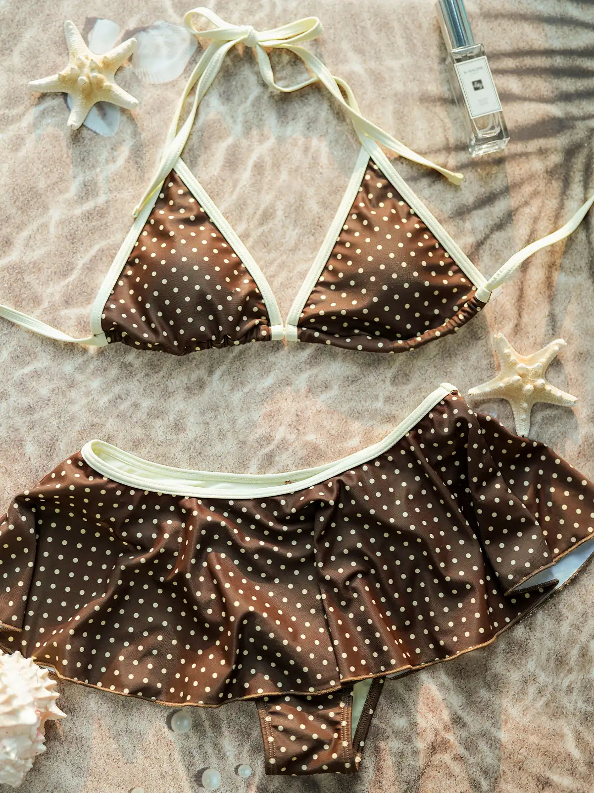 Ensemble jupe de bikini triangle à pois Malibu - Noir