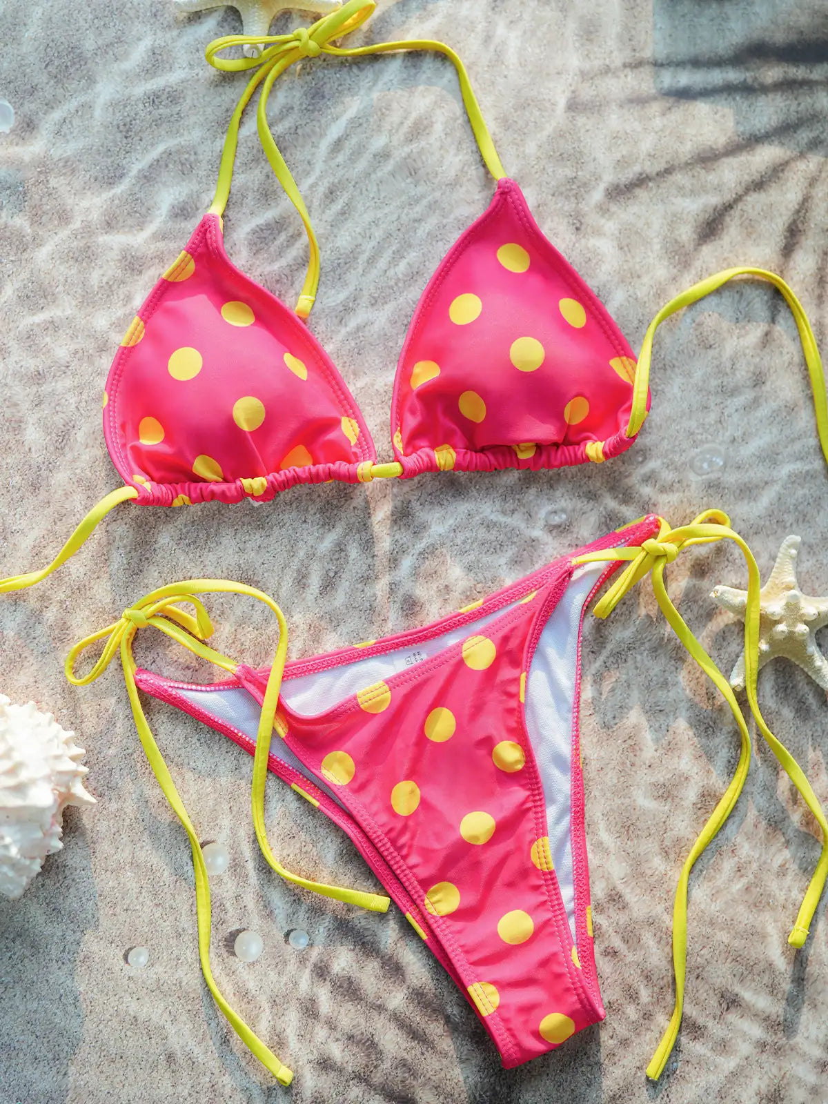 Capri White Polka Dot Tie Side Triangle Bikini Set