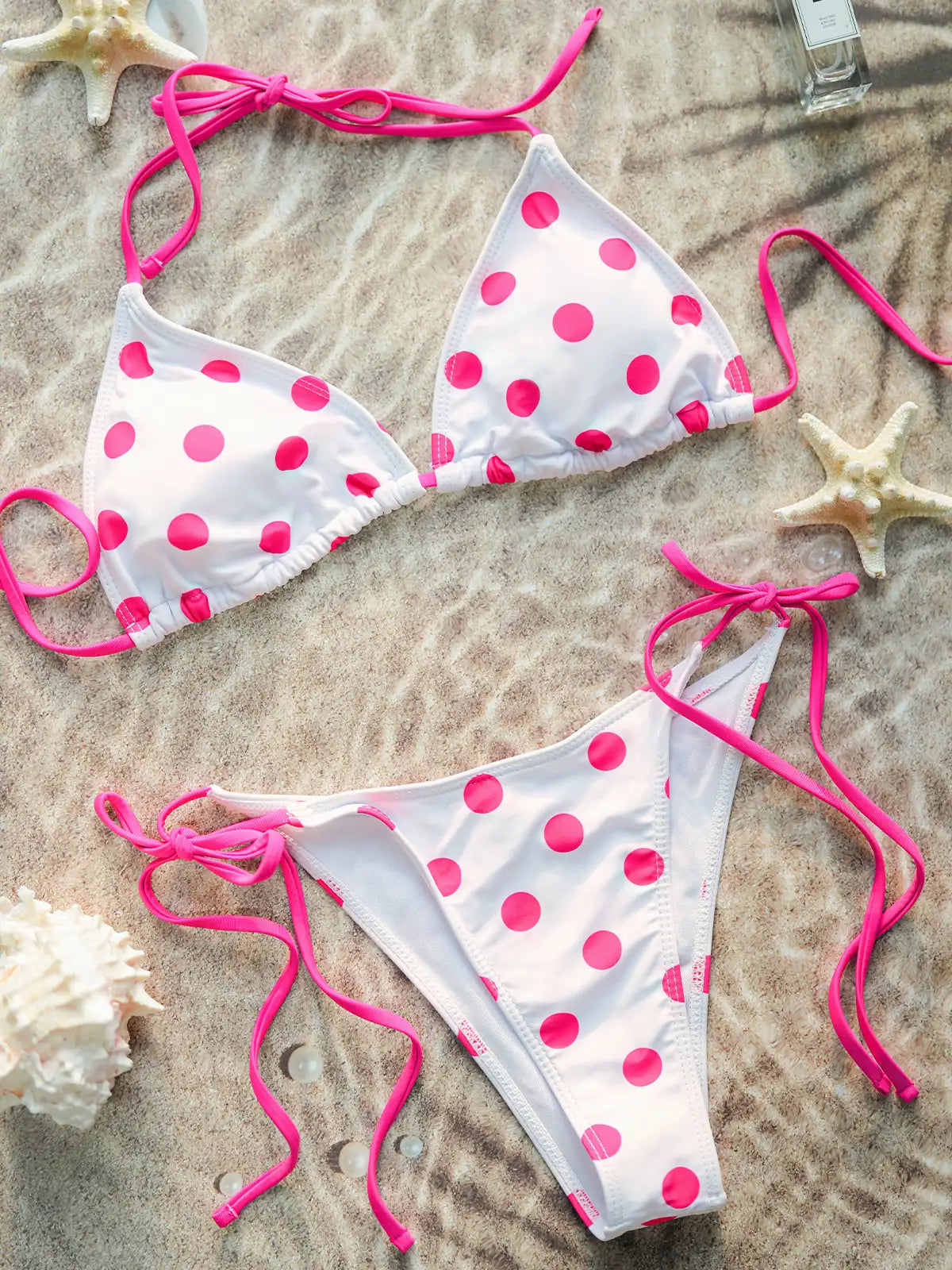 Capri White Polka Dot Tie Side Triangle Bikini Set