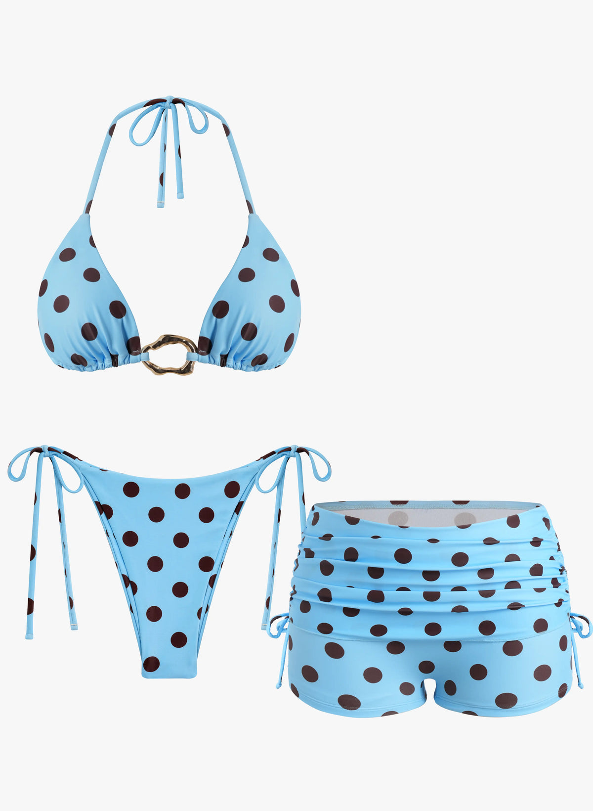Ensemble bikini à pois 3 pièces avec short