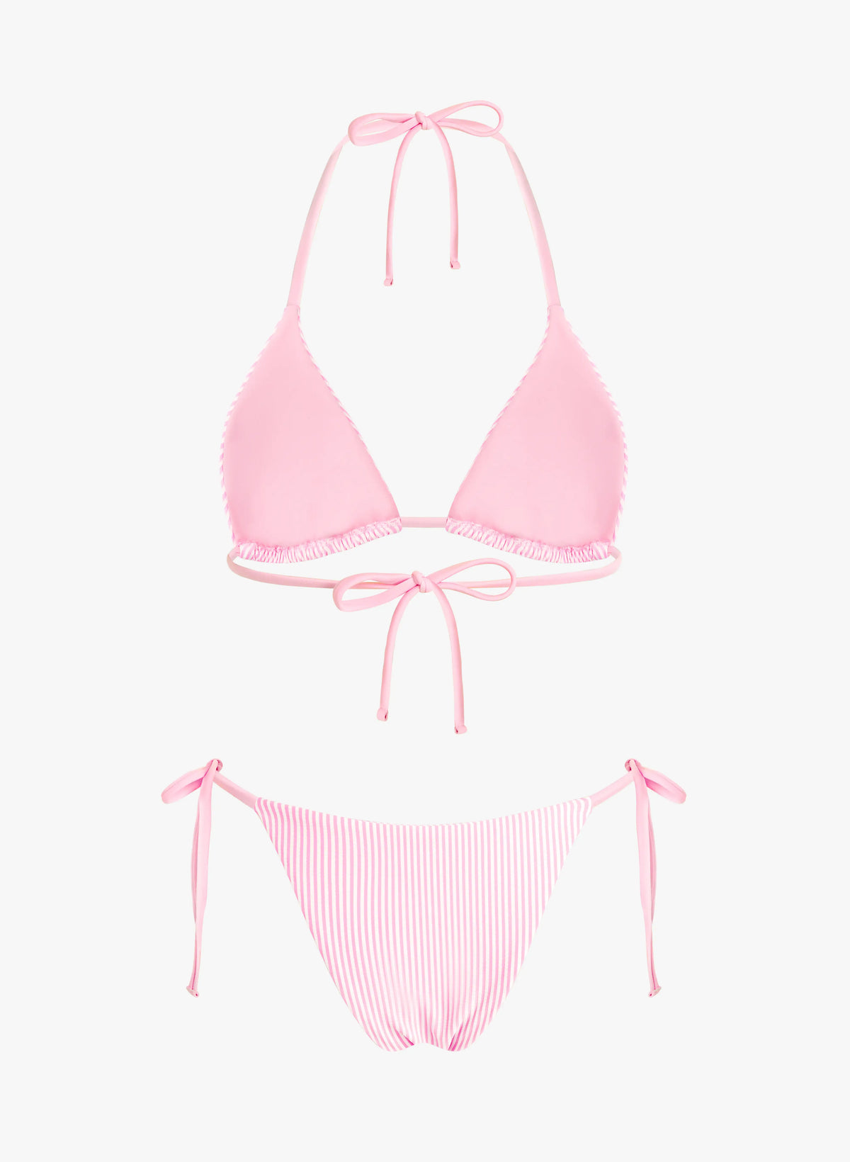2pcs/Set New Crinkle Striped Halter Cut Spaghetti Strap Bikini Swimwear