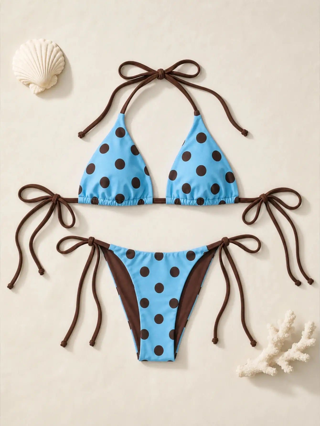 2pcs/Set New Crinkle Striped Halter Cut Spaghetti Strap Bikini Swimwear