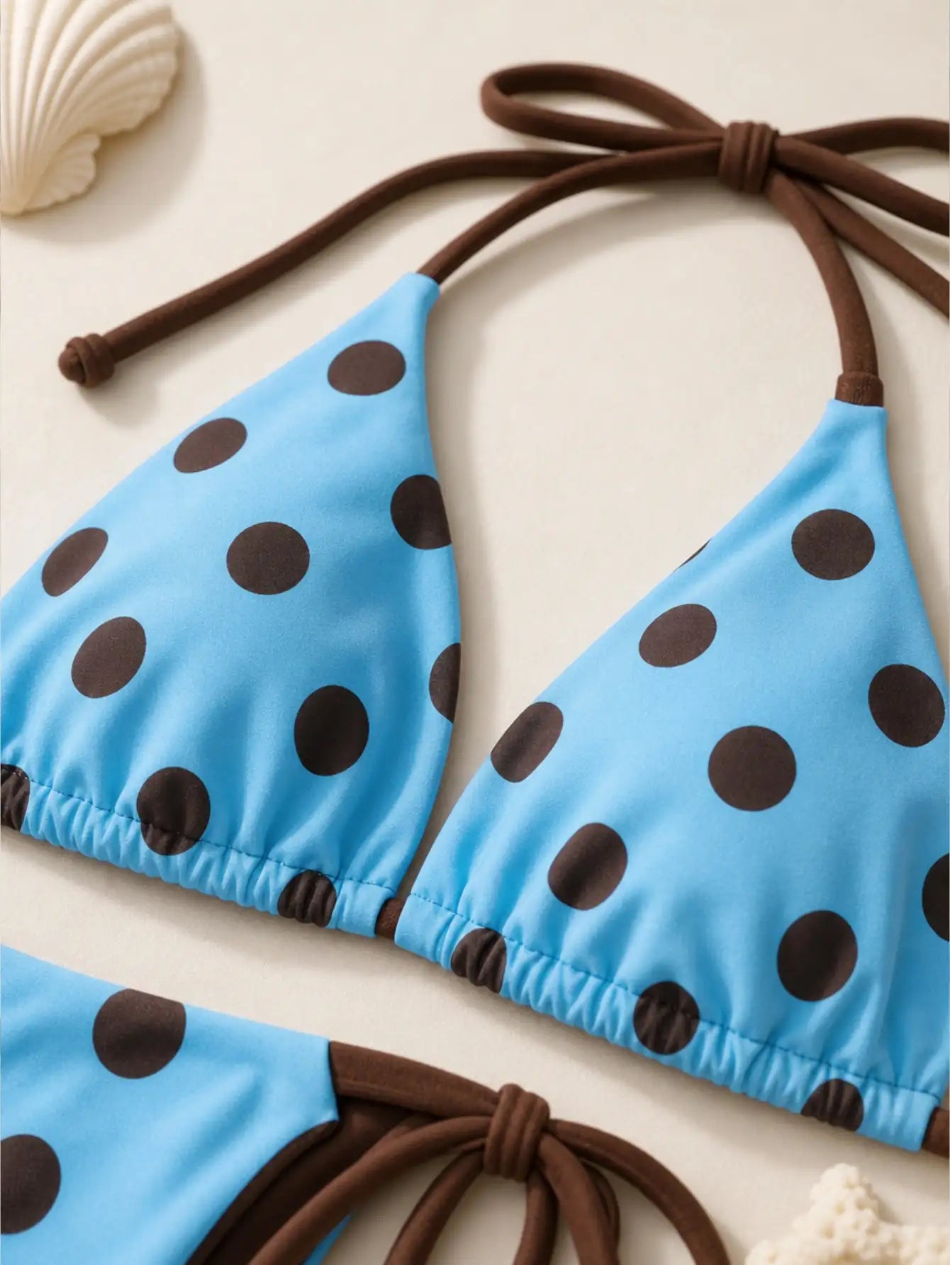 2pcs/Set New Crinkle Striped Halter Cut Spaghetti Strap Bikini Swimwear