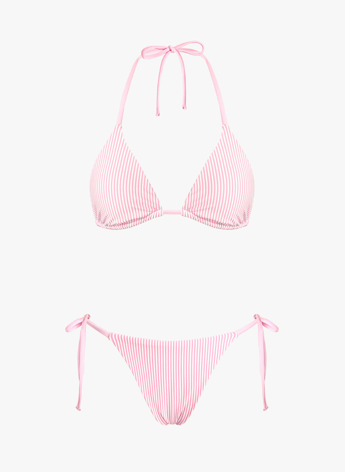 2pcs/Set New Crinkle Striped Halter Cut Spaghetti Strap Bikini Swimwear