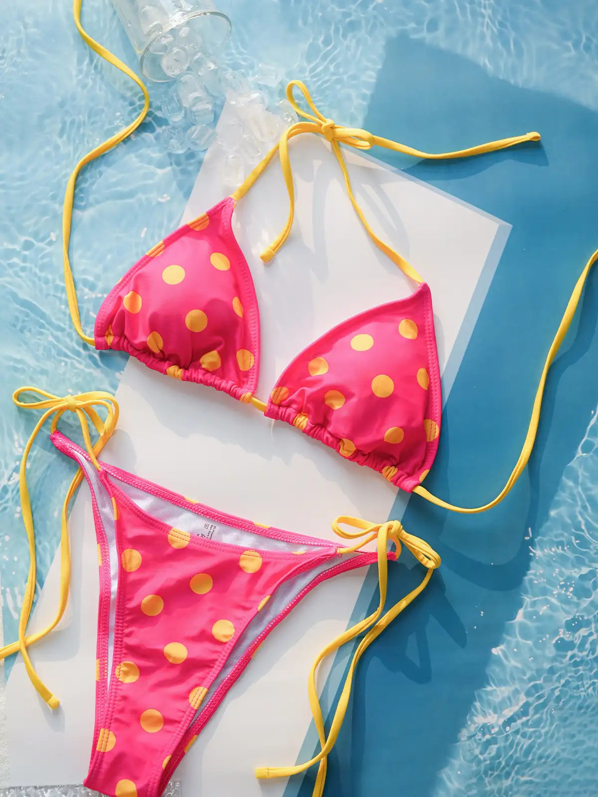 Capri White Polka Dot Tie Side Triangle Bikini Set