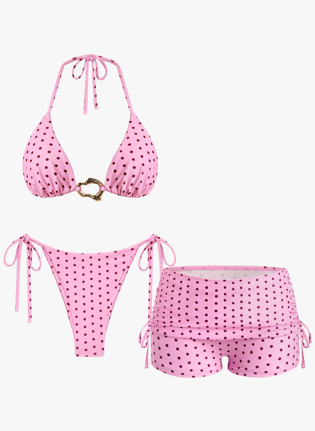 Ensemble bikini à pois 3 pièces avec short