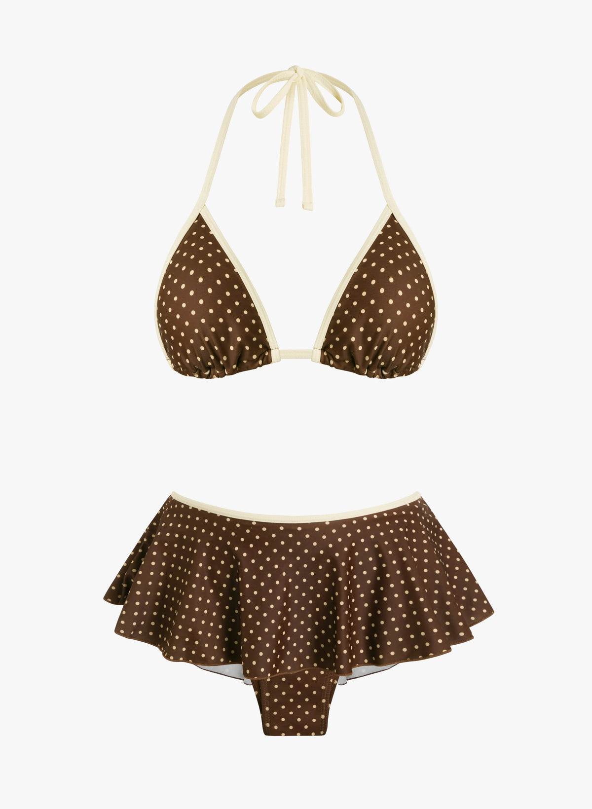 Palm Springs Chocolate Polka Dot Halter Bikini Skirt Set