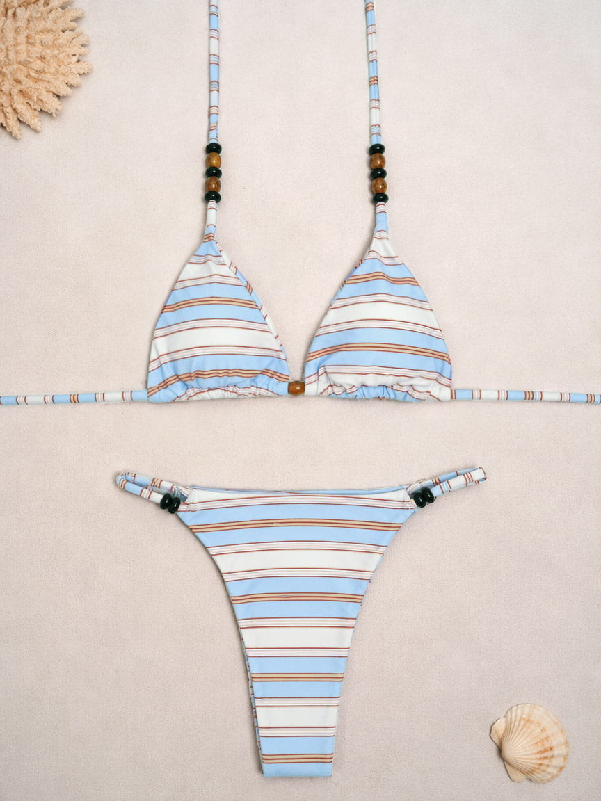 Amalfi Beaded Stripe Halter Bikini Two-Piece Set