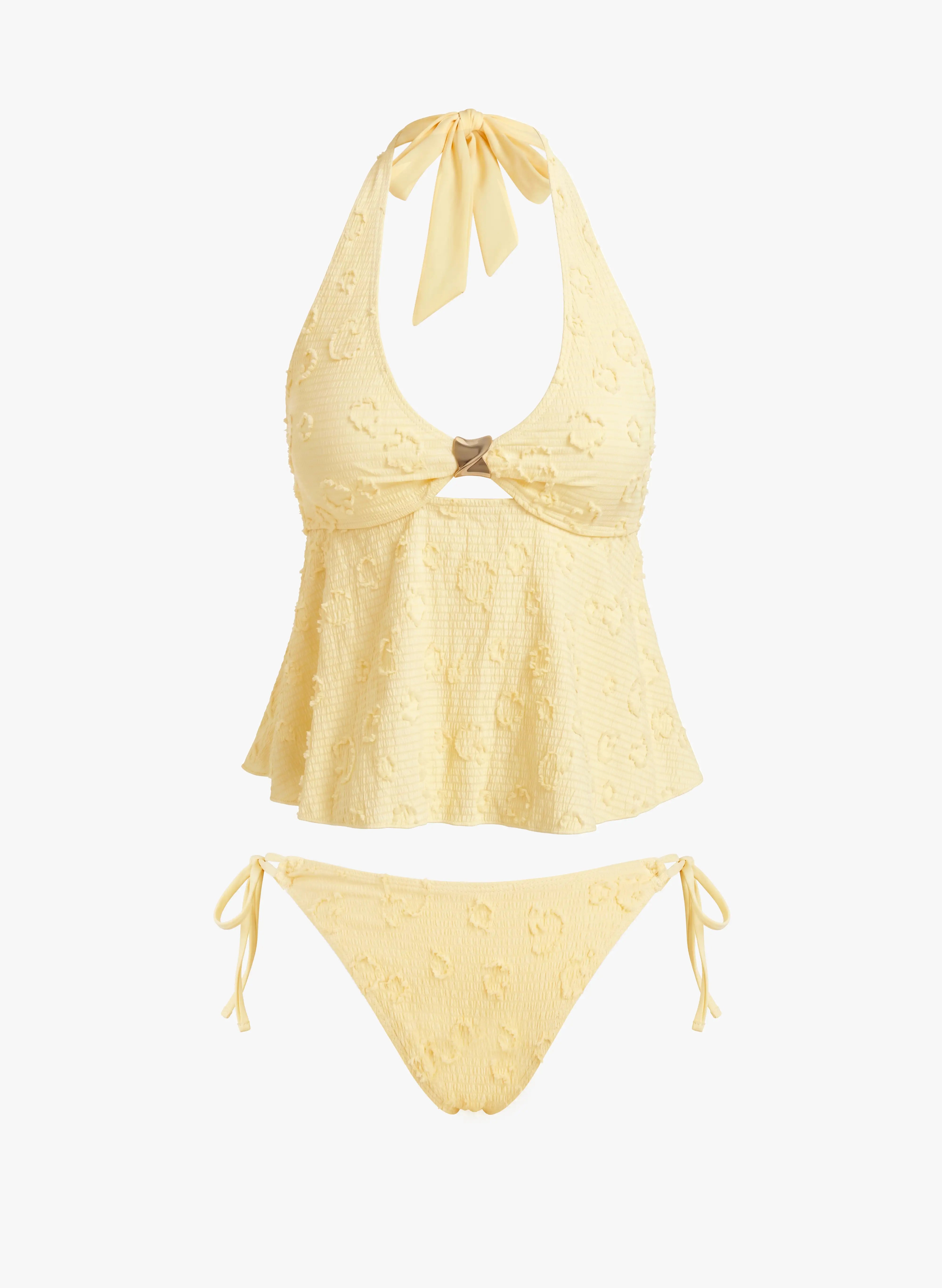 Amalfi Textured Halter Tankini Set - Butter Yellow