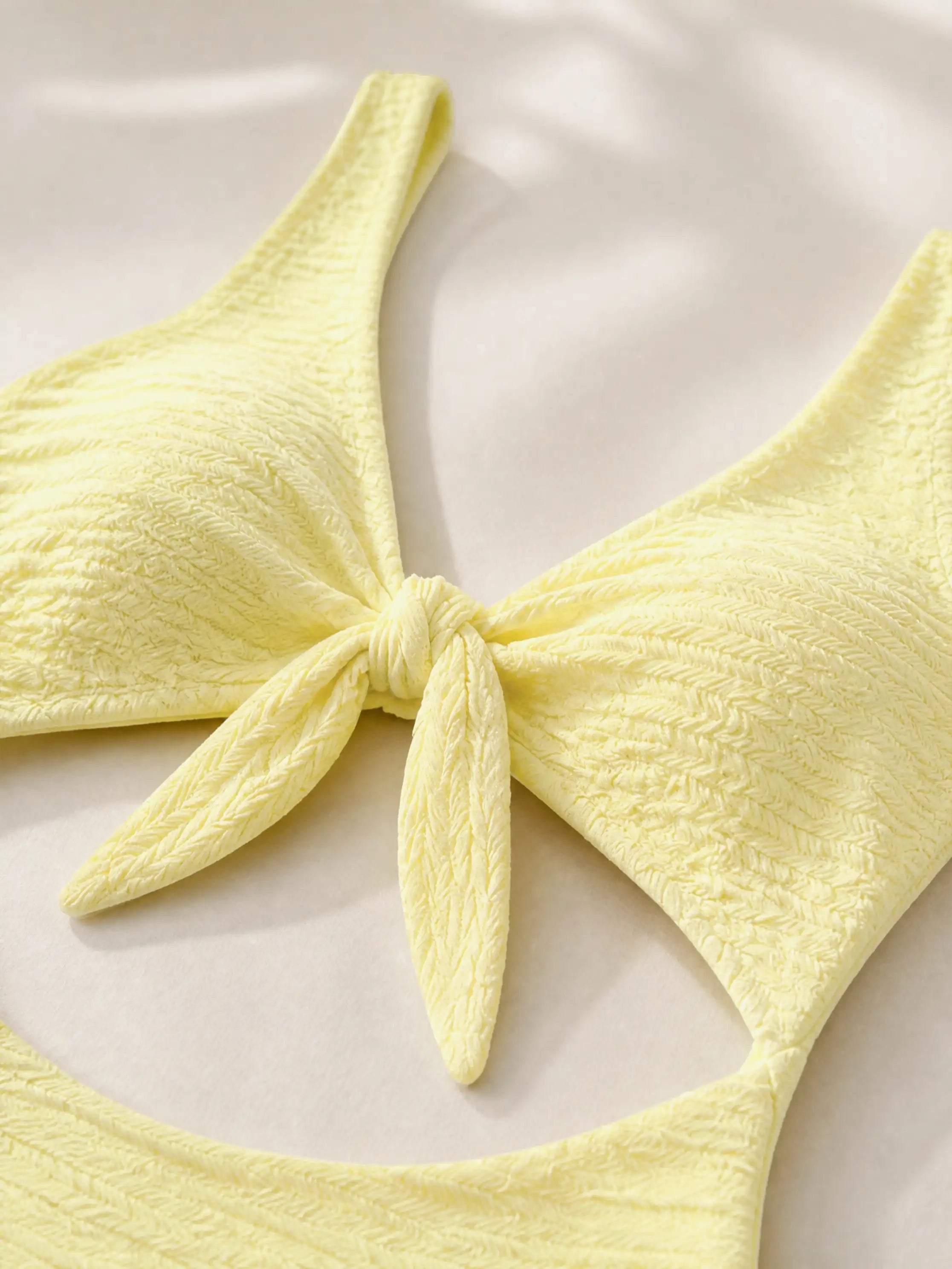 Amalfi Textured Tie Front Cutout One Piece Swimsuit - Butter Yellow