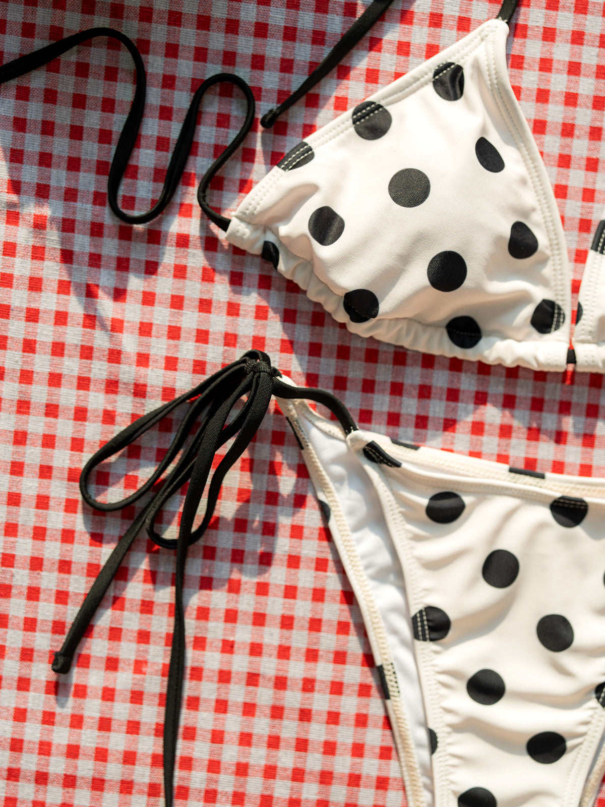 Capri White Polka Dot Tie Side Triangle Bikini Set