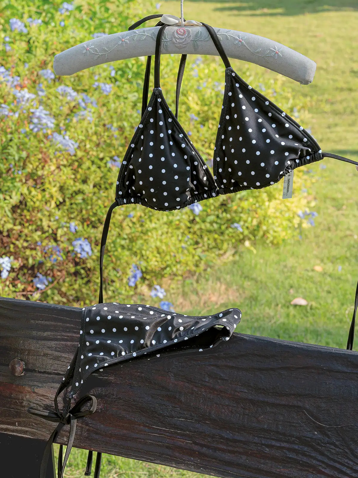 Capri White Polka Dot Tie Side Triangle Bikini Set