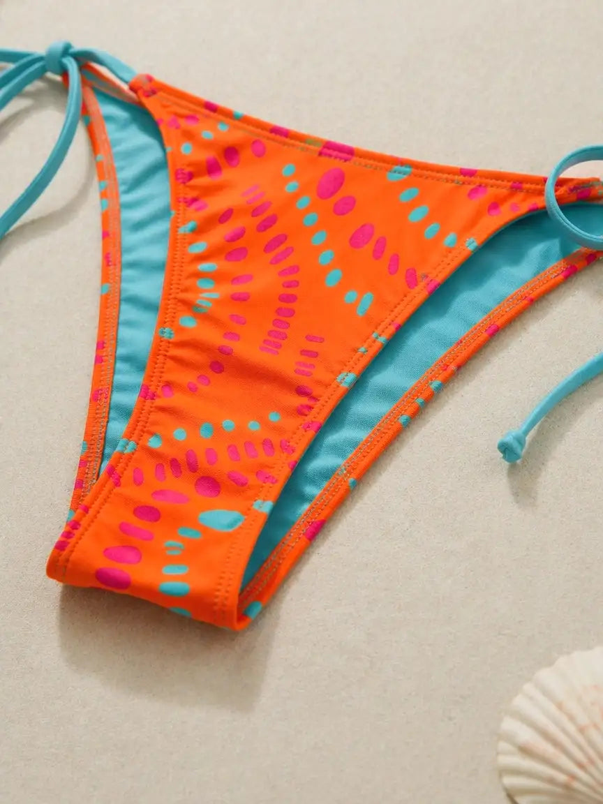 Bali Contrast Dot Charm Triangle Bikini Set - Neon Tangerine