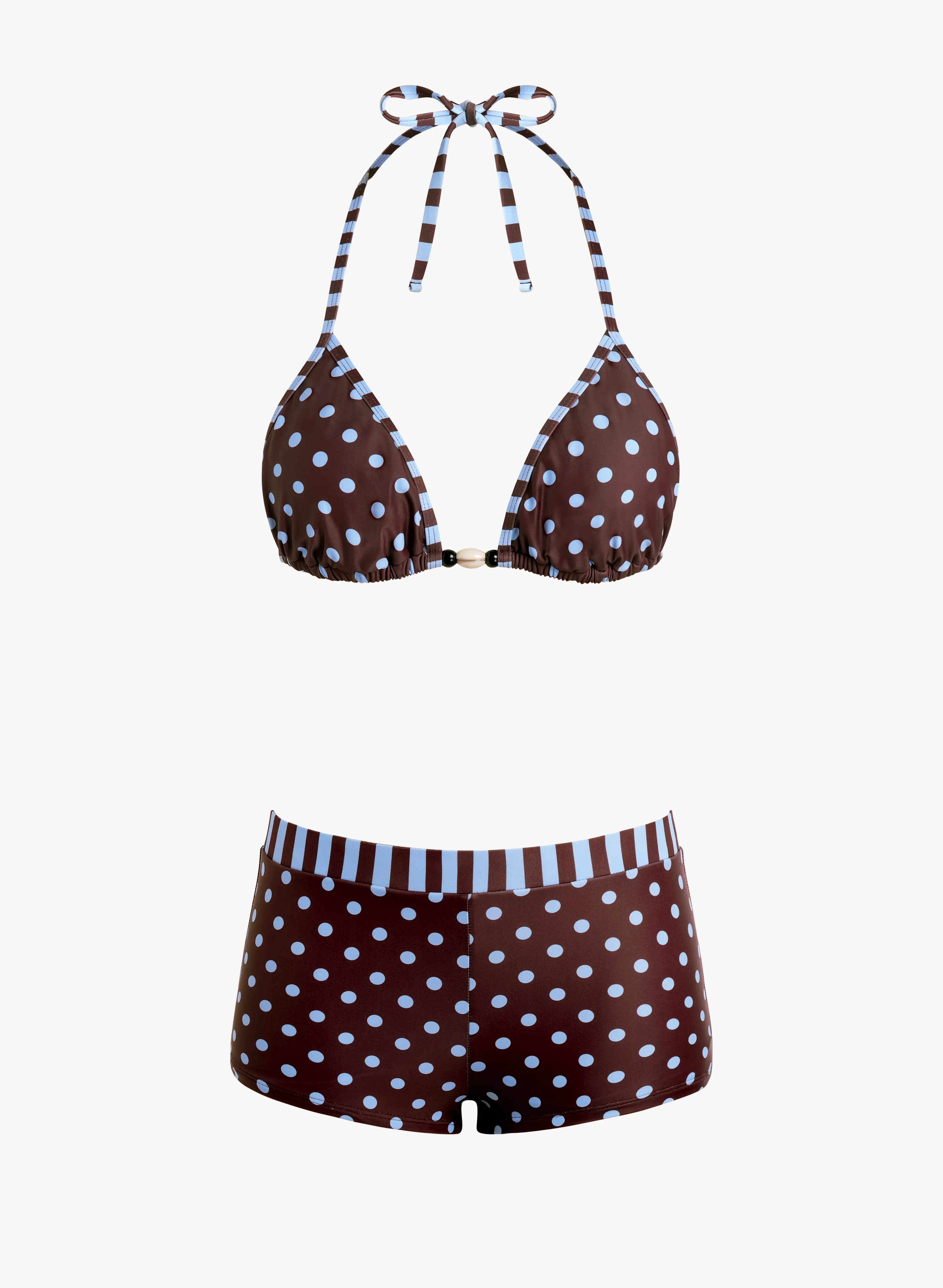 Bali Polka Dot Halter Bikini Short Set - Chocolate Sky Blue