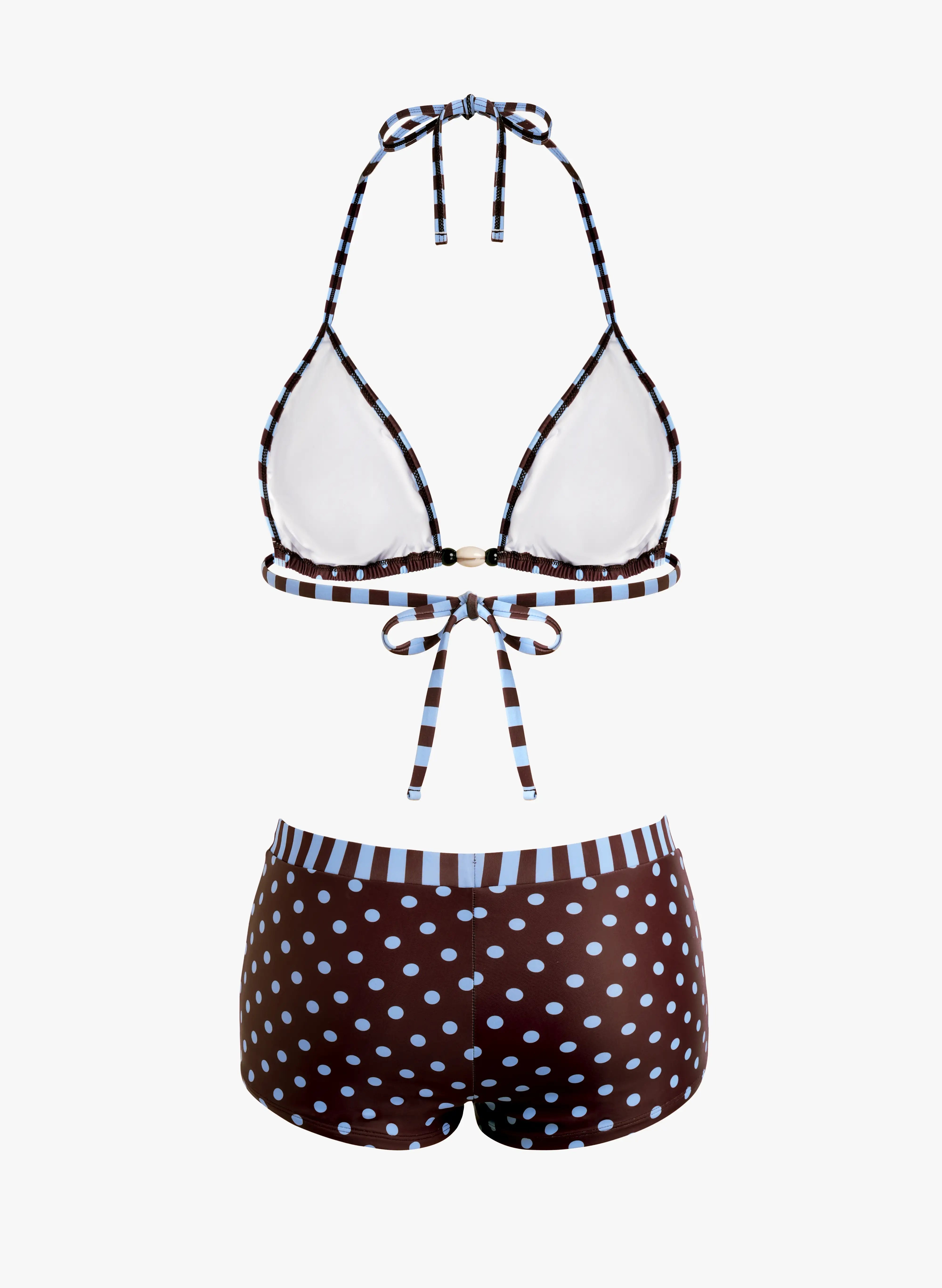 Bali Polka Dot Halter Bikini Short Set - Chocolate Sky Blue