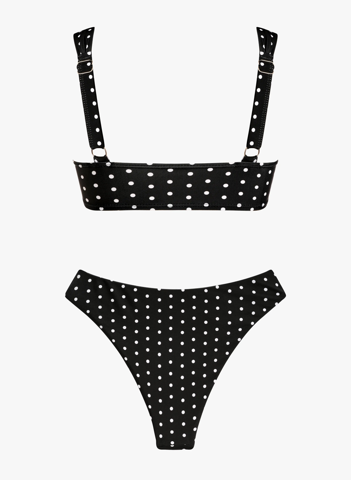 Schwarz-weißes Bikini-Set mit Punkten und hochgeschnittenen Seiten