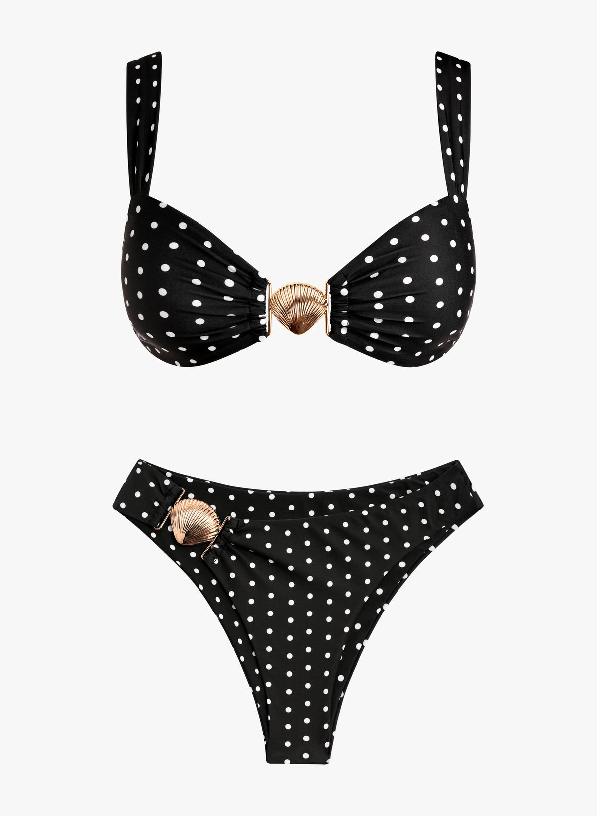 Black & White Polka Dot High-Cut Side Bikini Set