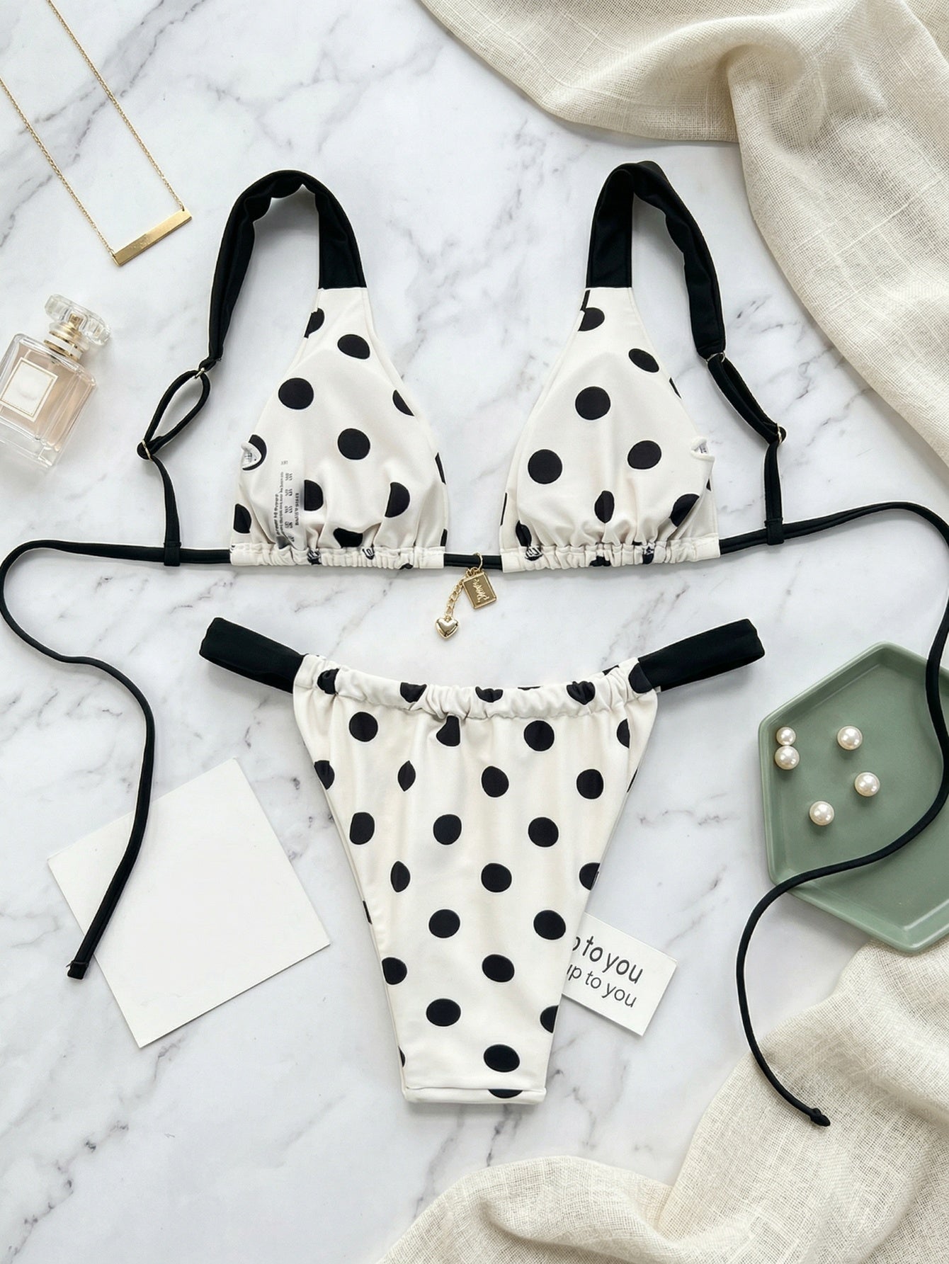 Black & White Polka Dot High Cut Bikini | Beacheers
