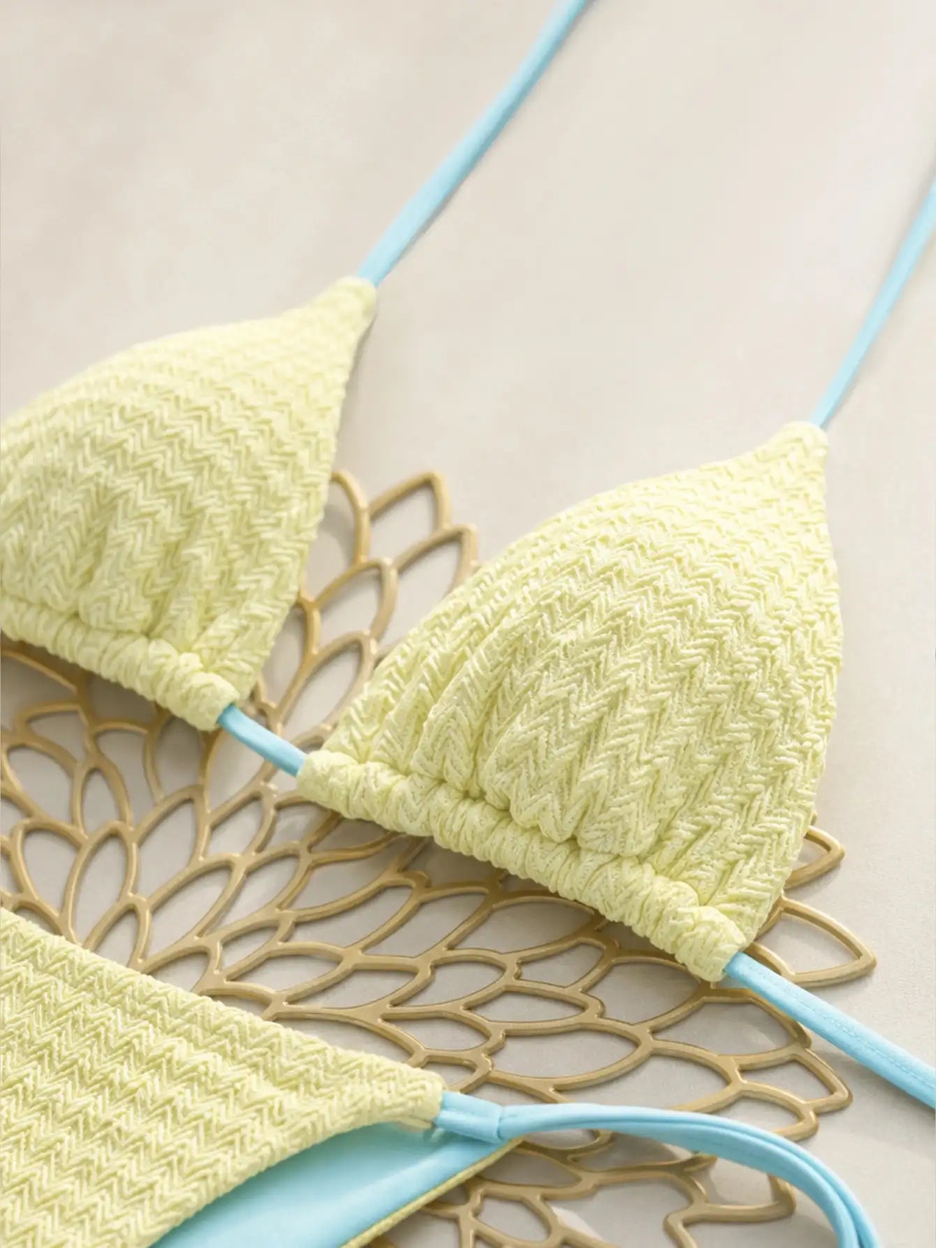 Blue Strap High Cut Tie-Side Bikini 2 Pieces Set