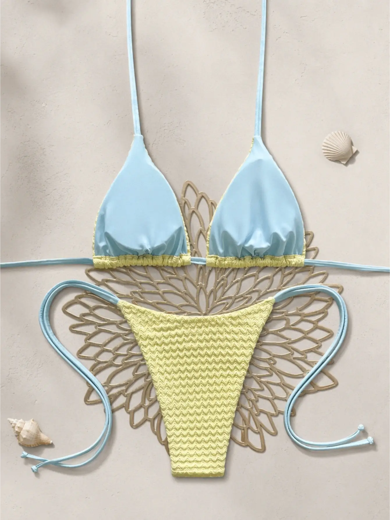 Blue Strap High Cut Tie-Side Bikini Swimwear 2 Pieces Set