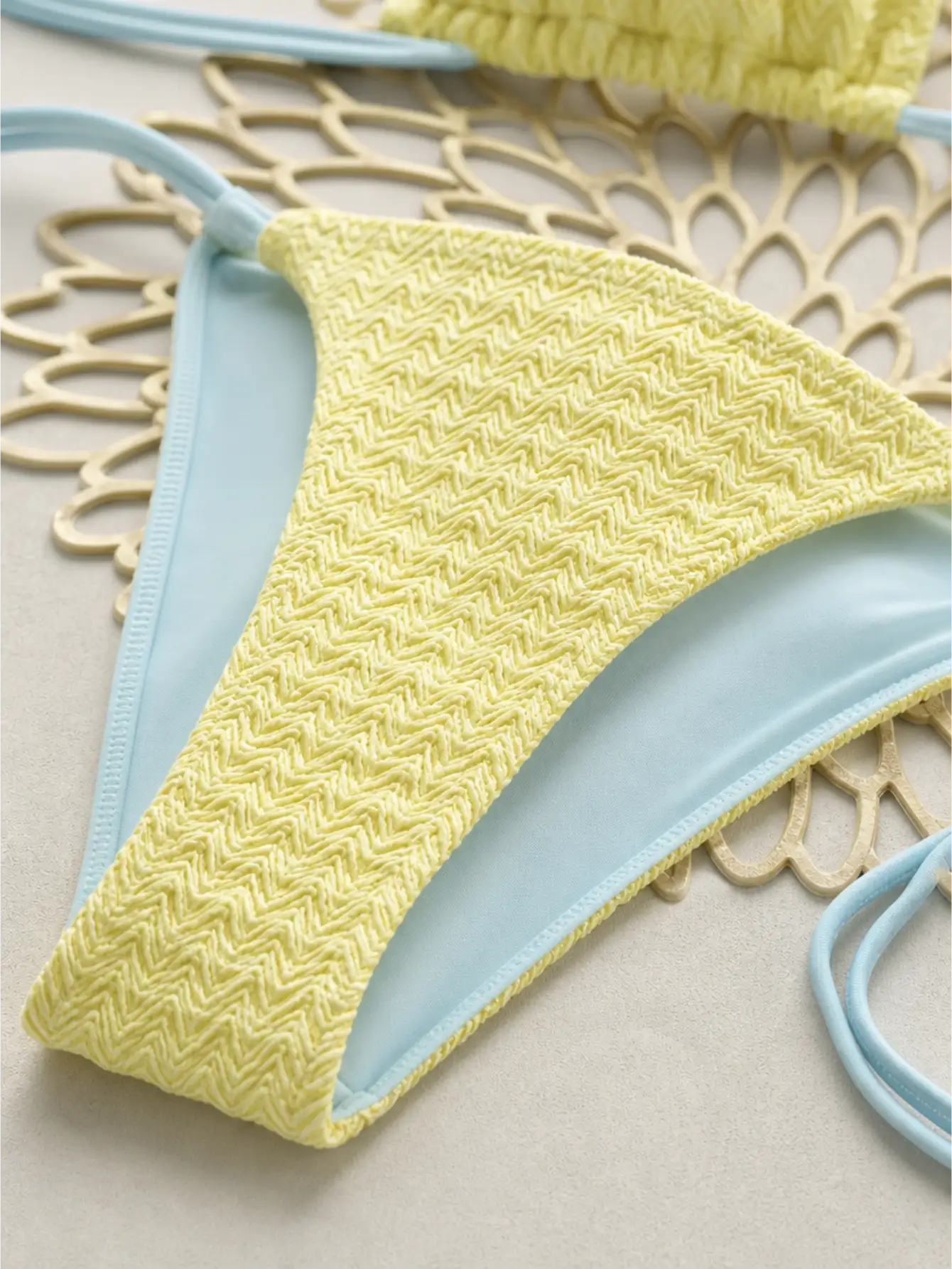 Blue Strap High Cut Tie-Side Bikini Swimwear 2 Pieces Set
