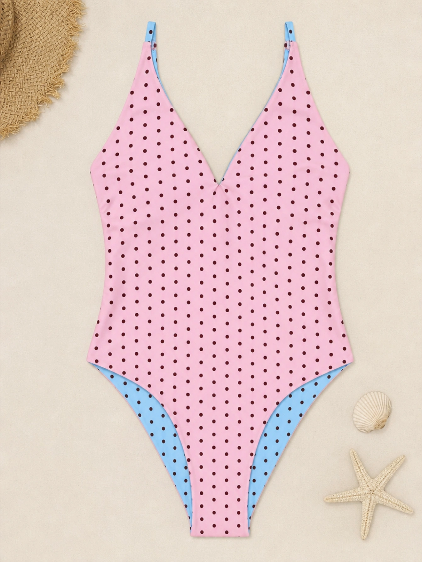Brown Pink Striped Strap One-Piece Bikini