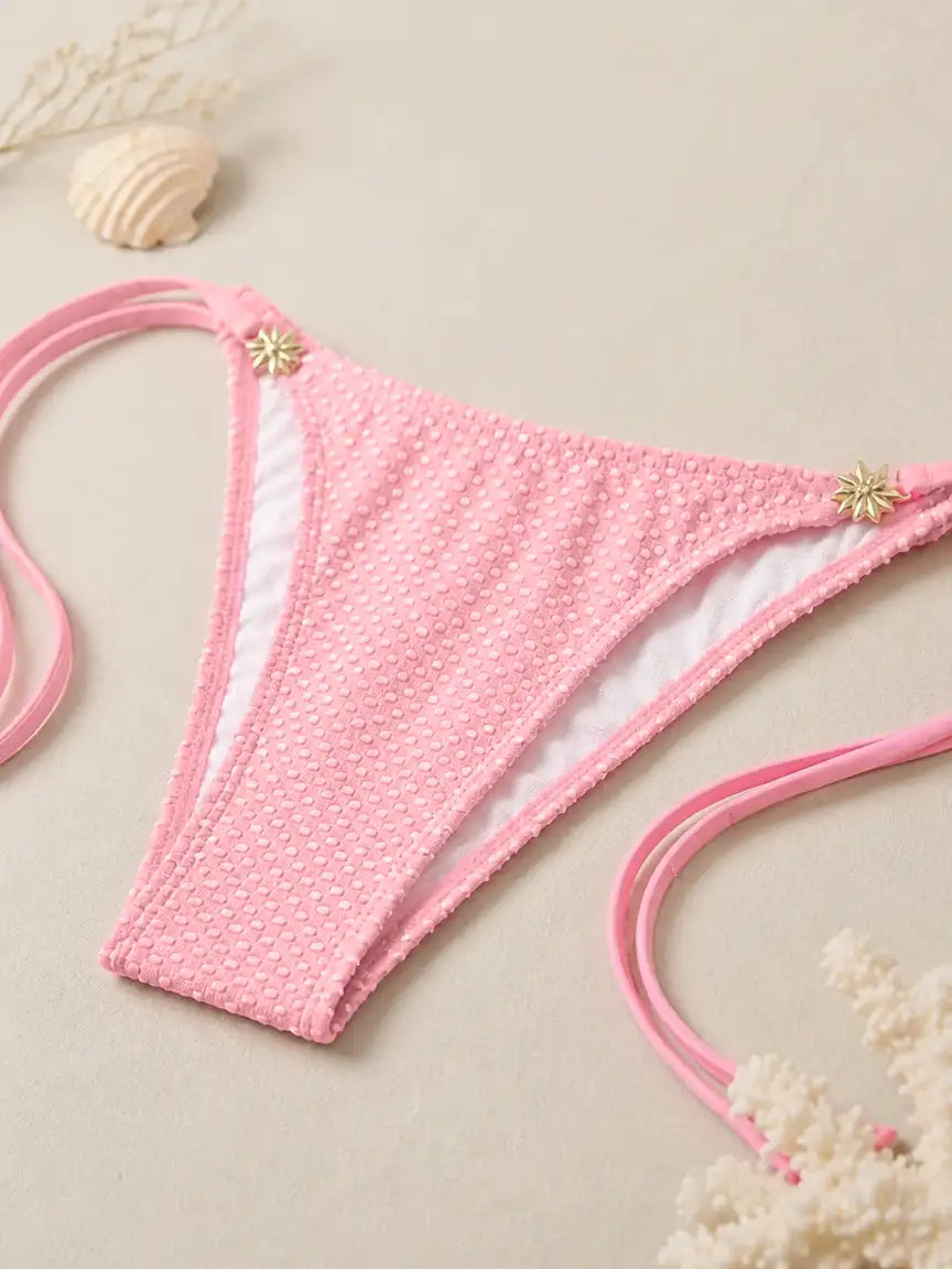 Capri Bubble Starfish Triangle Side Tie Bikini Set - Baby Pink